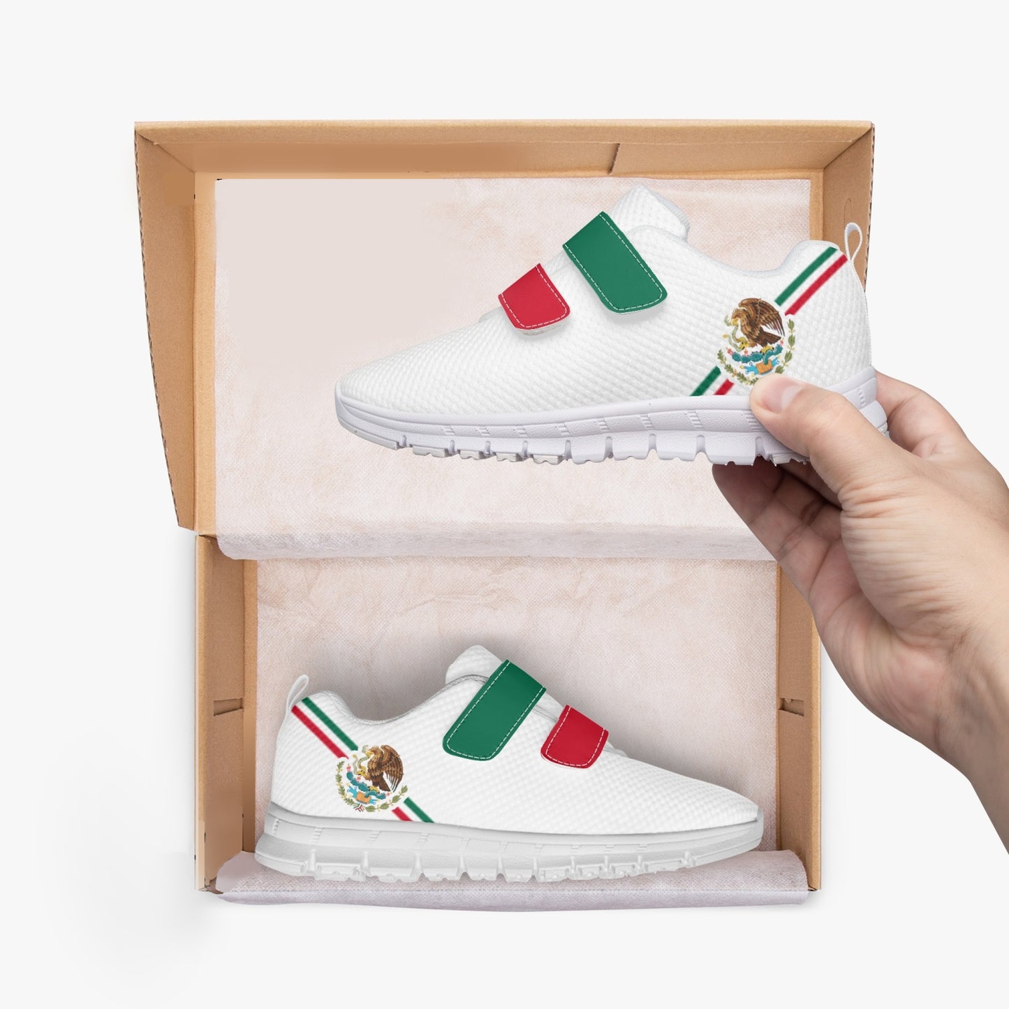 Mexico Pride Kid's Lightweight Velcro Mesh Sneaker - White