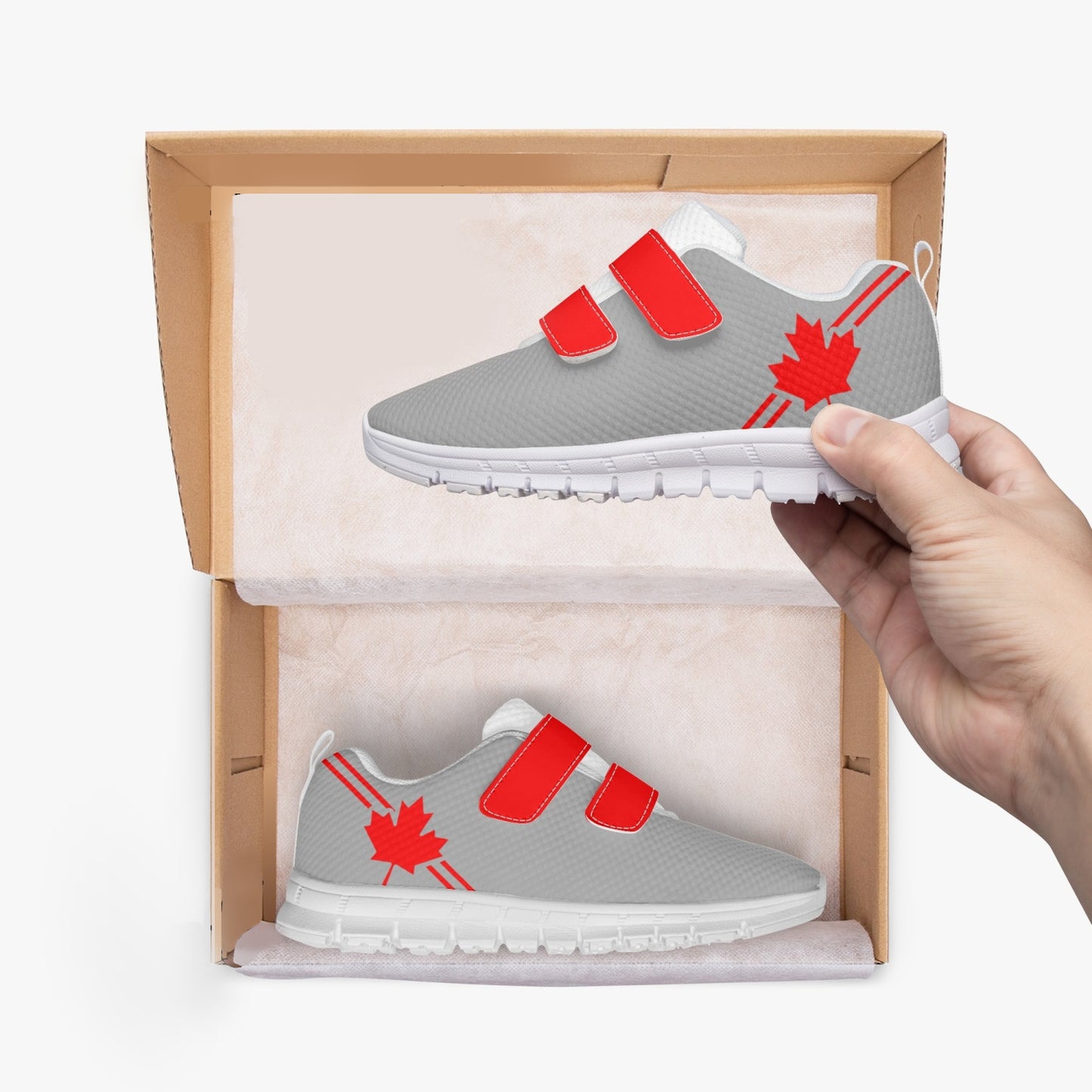 Canada Pride Kid's Lightweight Velcro Mesh Sneaker - Gray