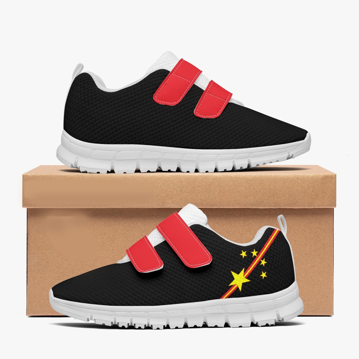 China Pride Kid's Lightweight Velcro Mesh Sneaker - Black
