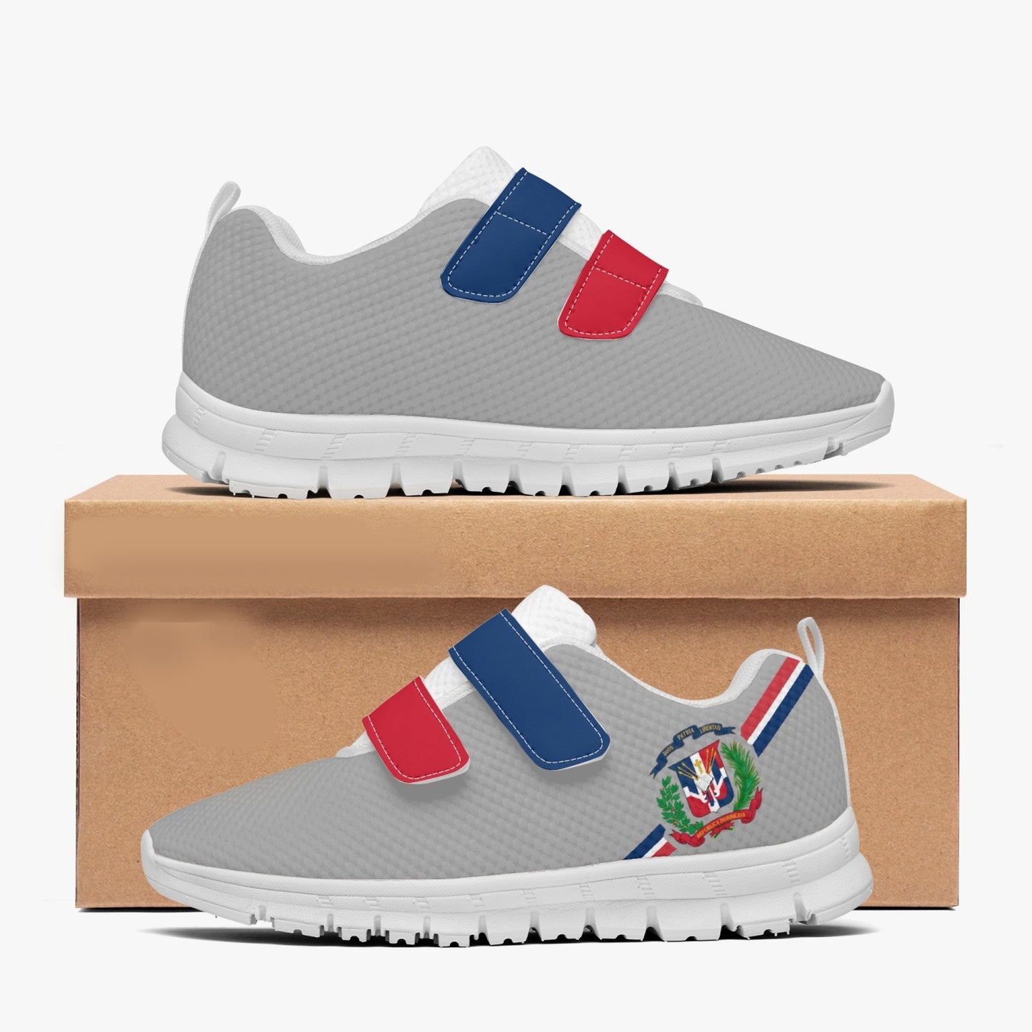 Dominican Pride Kid's Lightweight Velcro Mesh Sneaker - Gray
