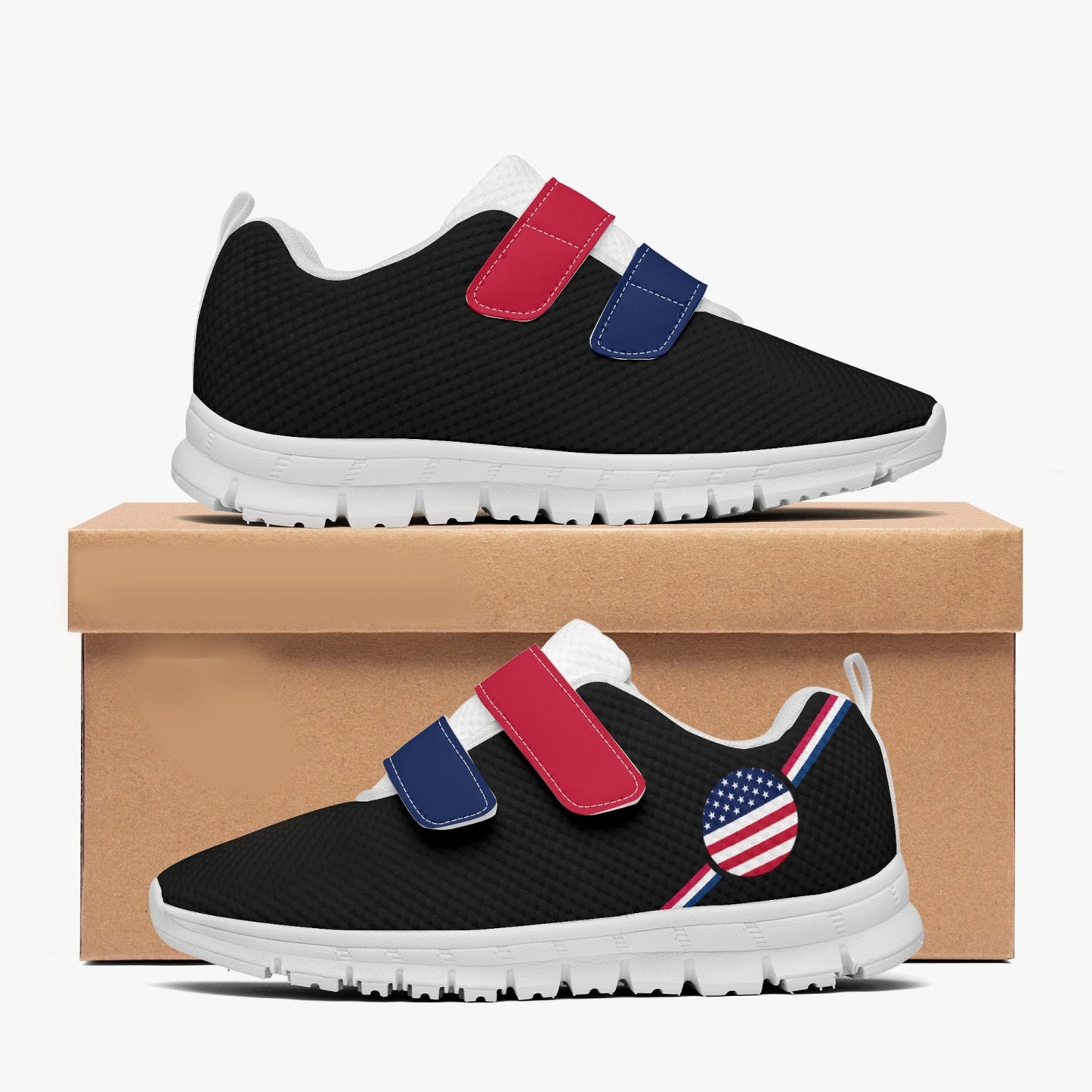 USA Pride Kid's Lightweight Velcro Mesh Sneaker - Black