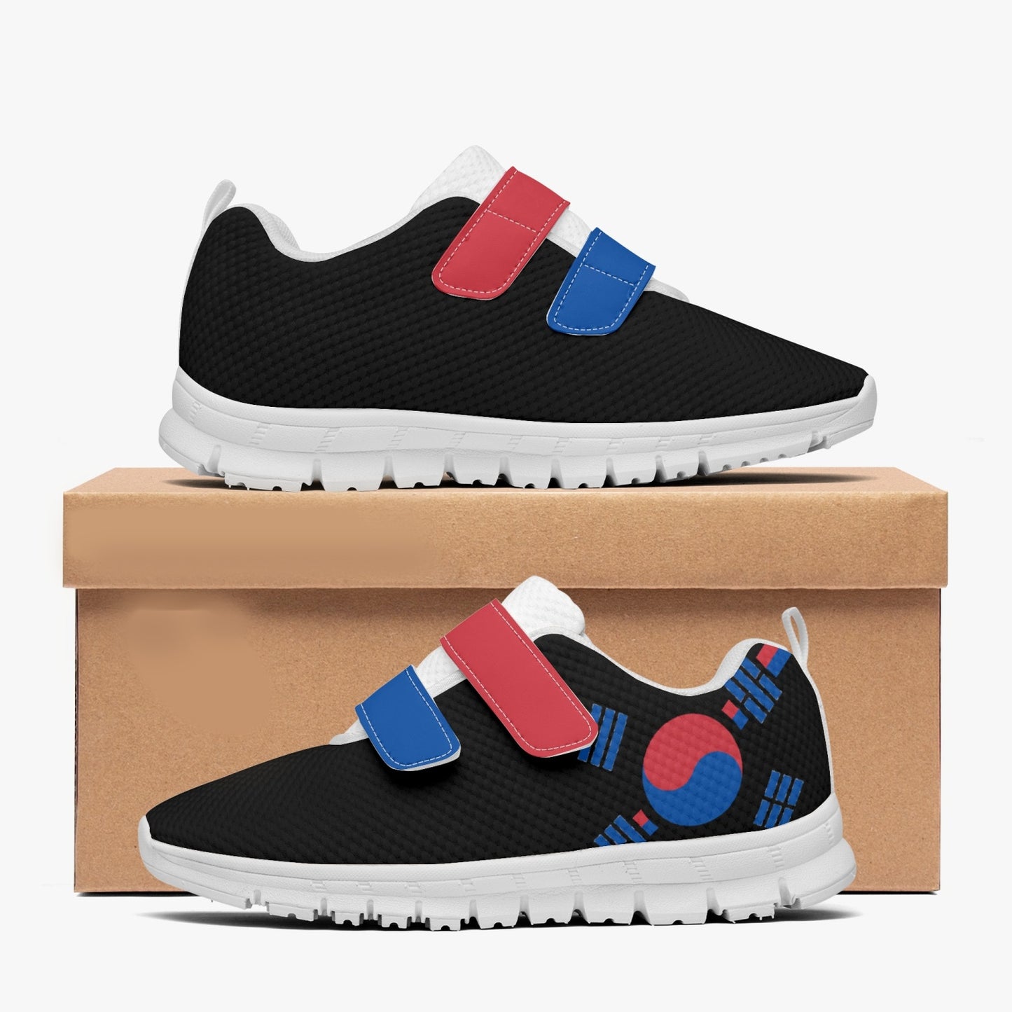 South Korea Pride Kid's Lightweight Velcro Mesh Sneaker - Black
