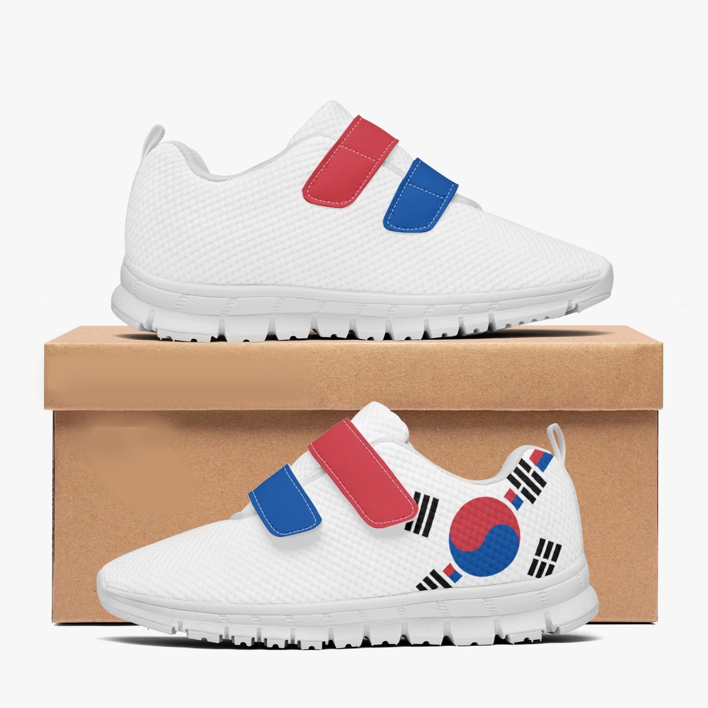 South Korea Pride Kid's Lightweight Velcro Mesh Sneaker - White