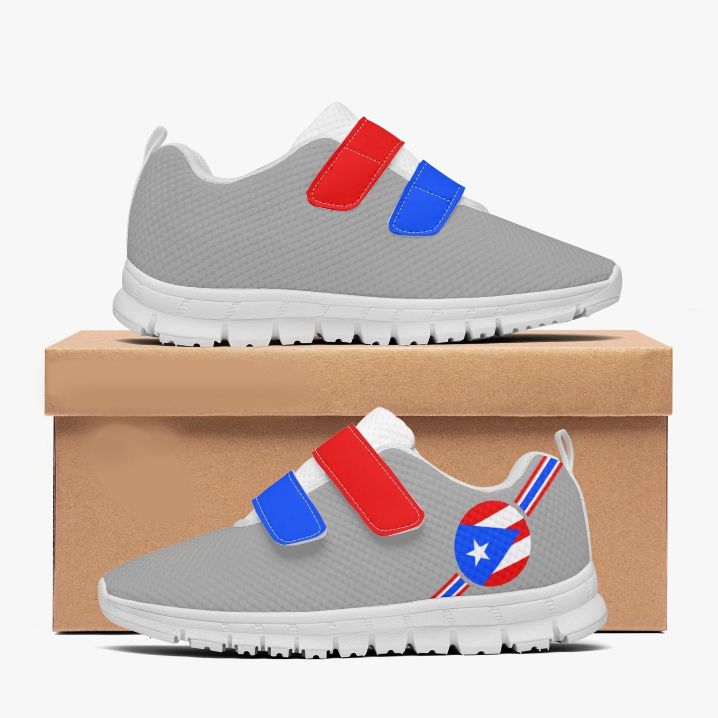 Puerto Rico Pride Kid's Lightweight Velcro Mesh Sneaker - Gray