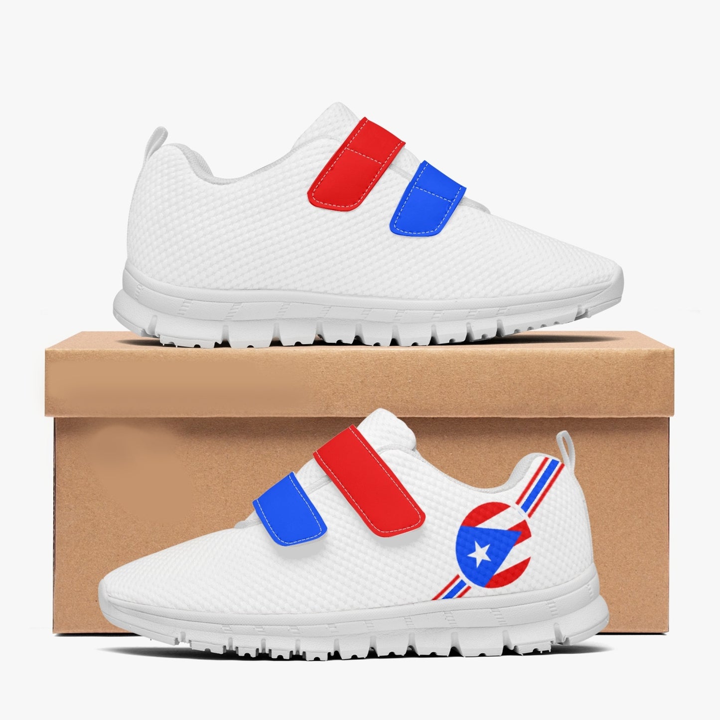 Puerto Rico Pride Kid's Lightweight Velcro Mesh Sneaker - White