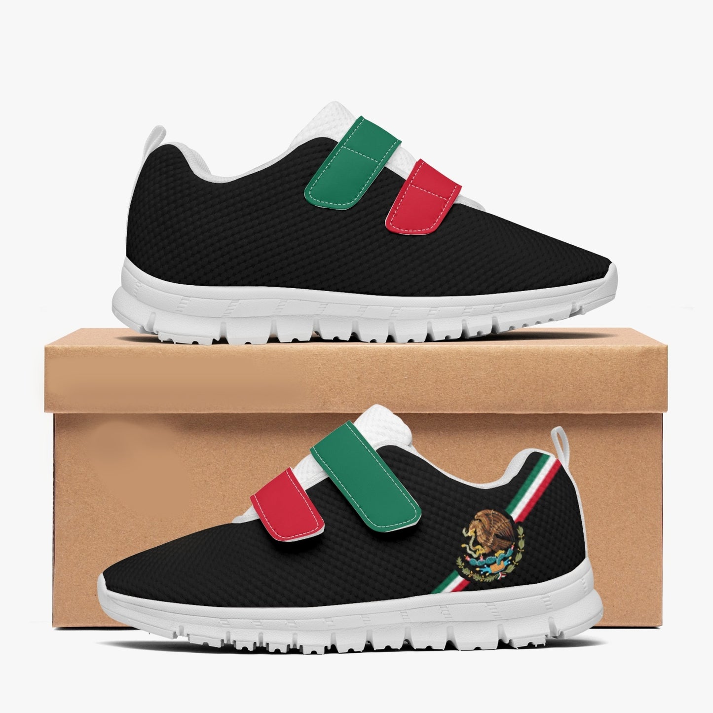 Mexico Pride Kid's Lightweight Velcro Mesh Sneaker - Black