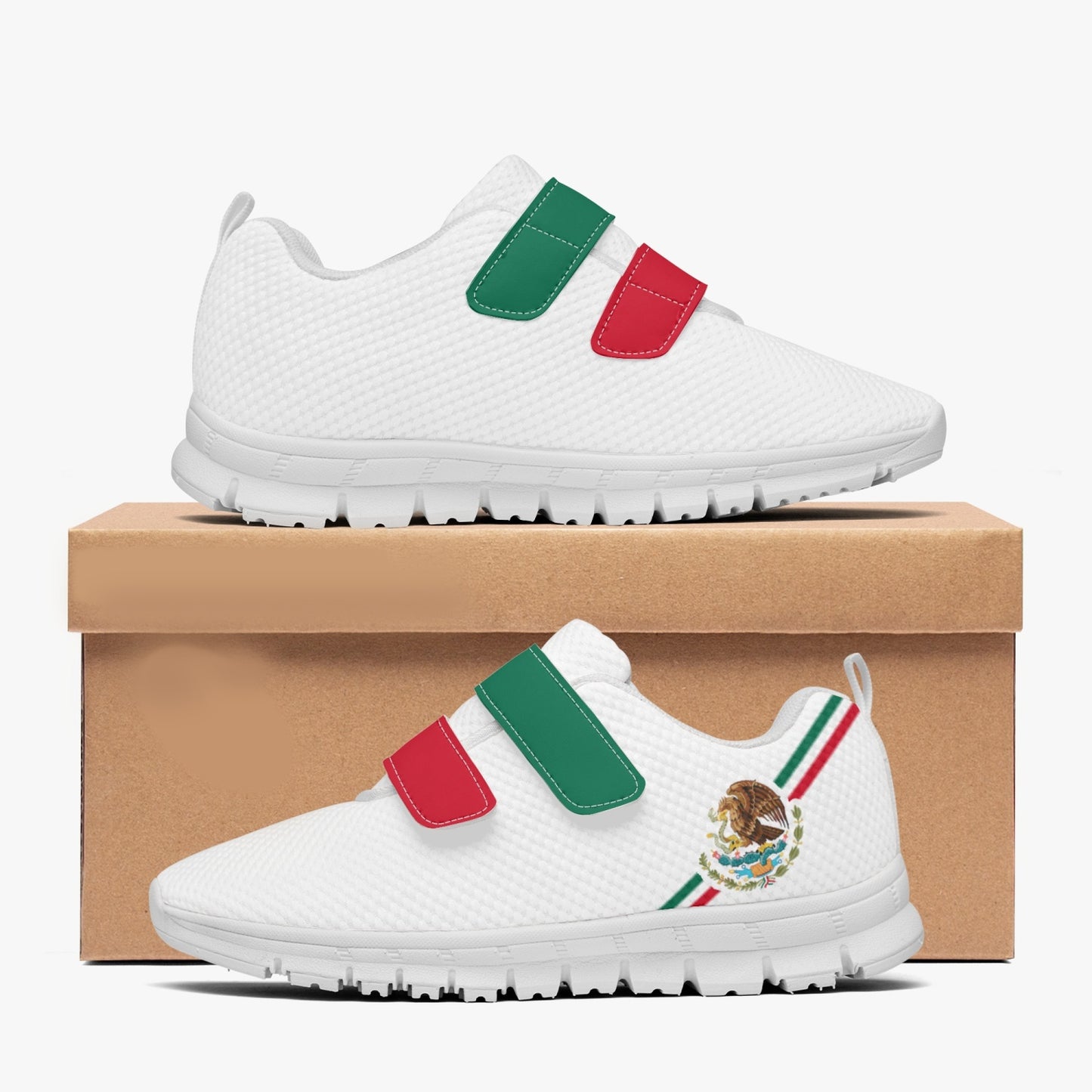 Mexico Pride Kid's Lightweight Velcro Mesh Sneaker - White