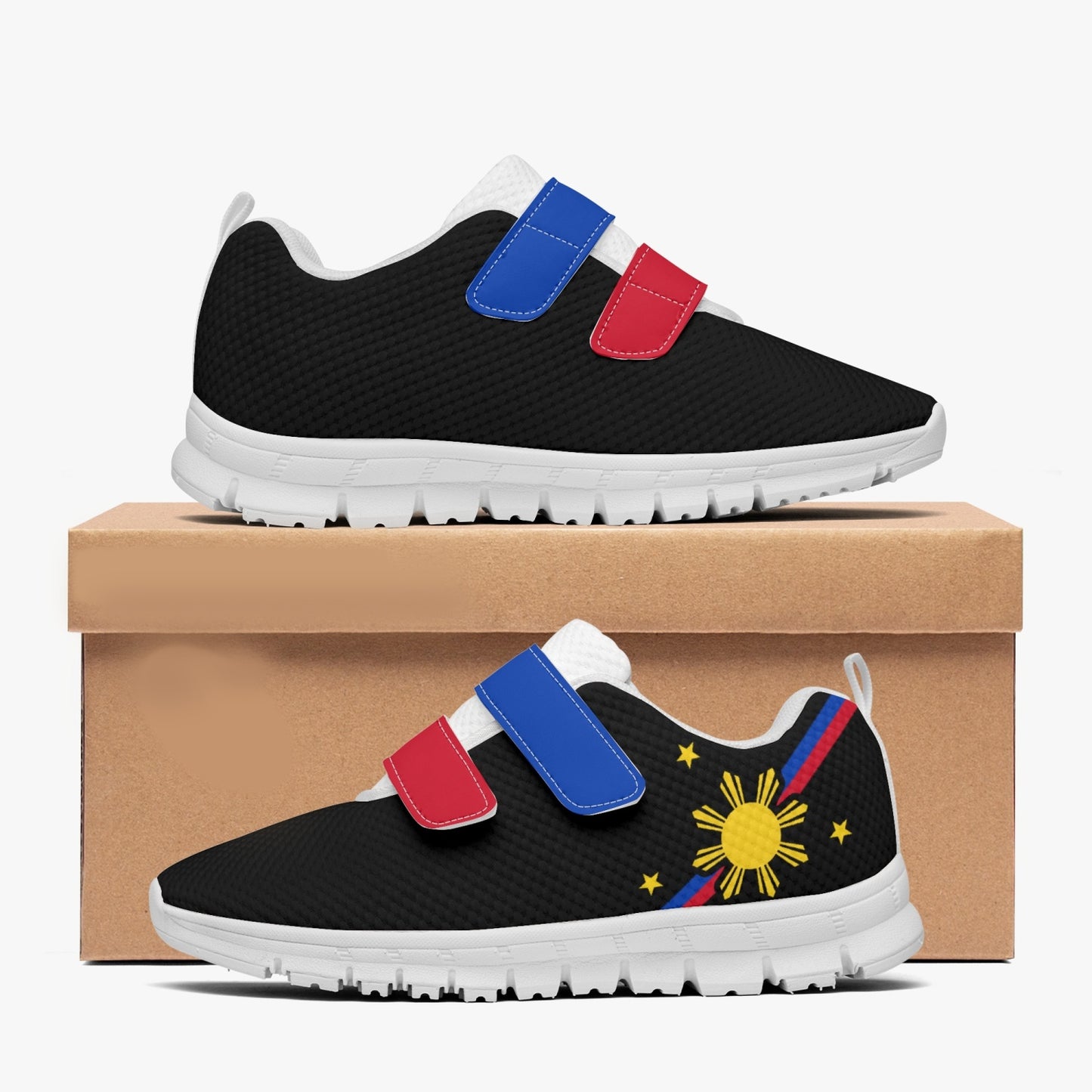 Philippines Pride Kid's Lightweight Velcro Mesh Sneaker - Black