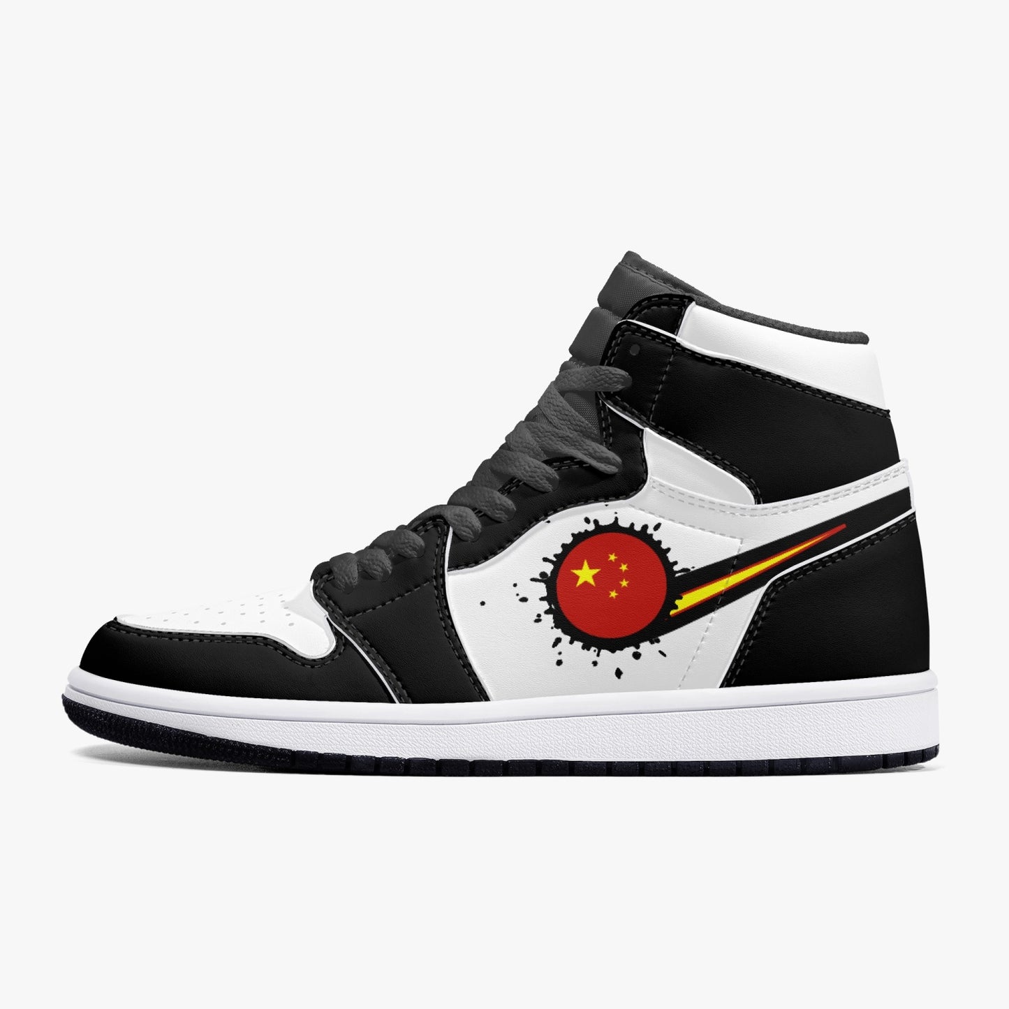 Air China Splattered Icon Black/White High Tops (Black Sole) - Men's & Women's