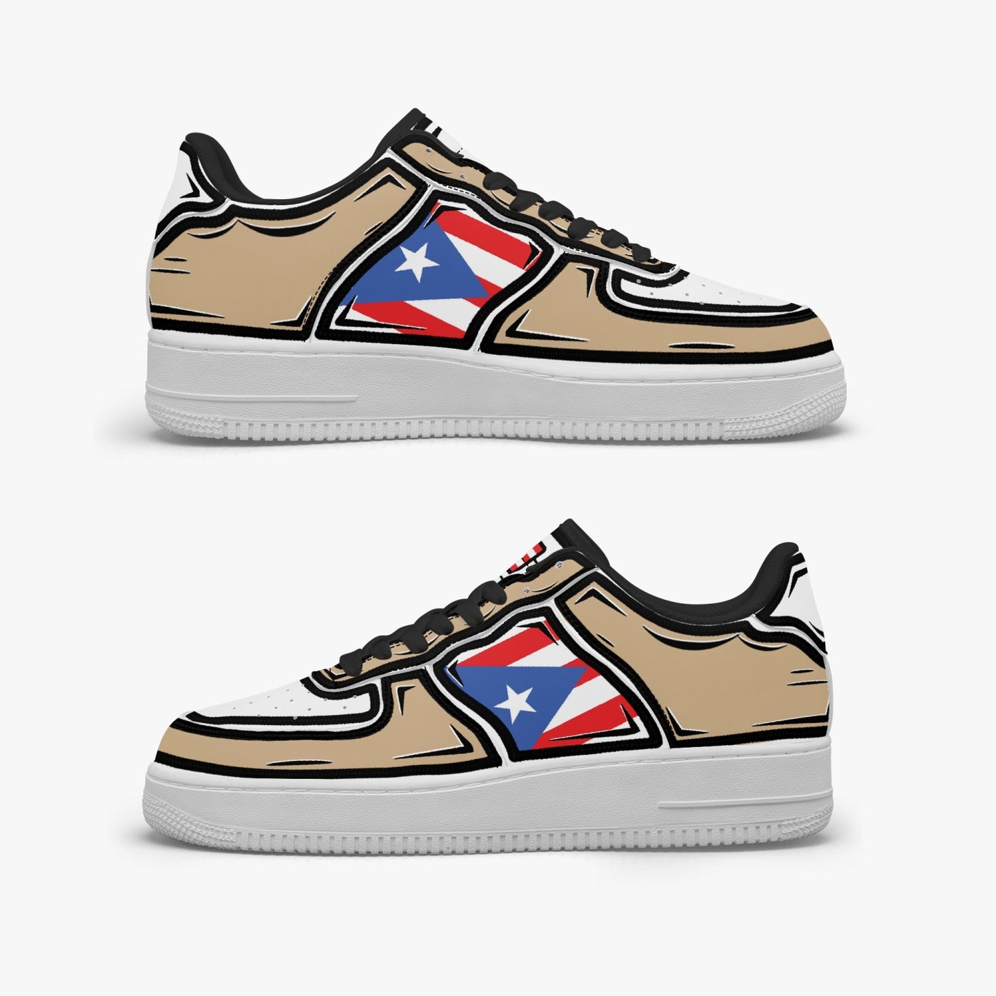 Puerto Rico Cartoon Force 1 Low Tops (Tan) - Men's & Women's