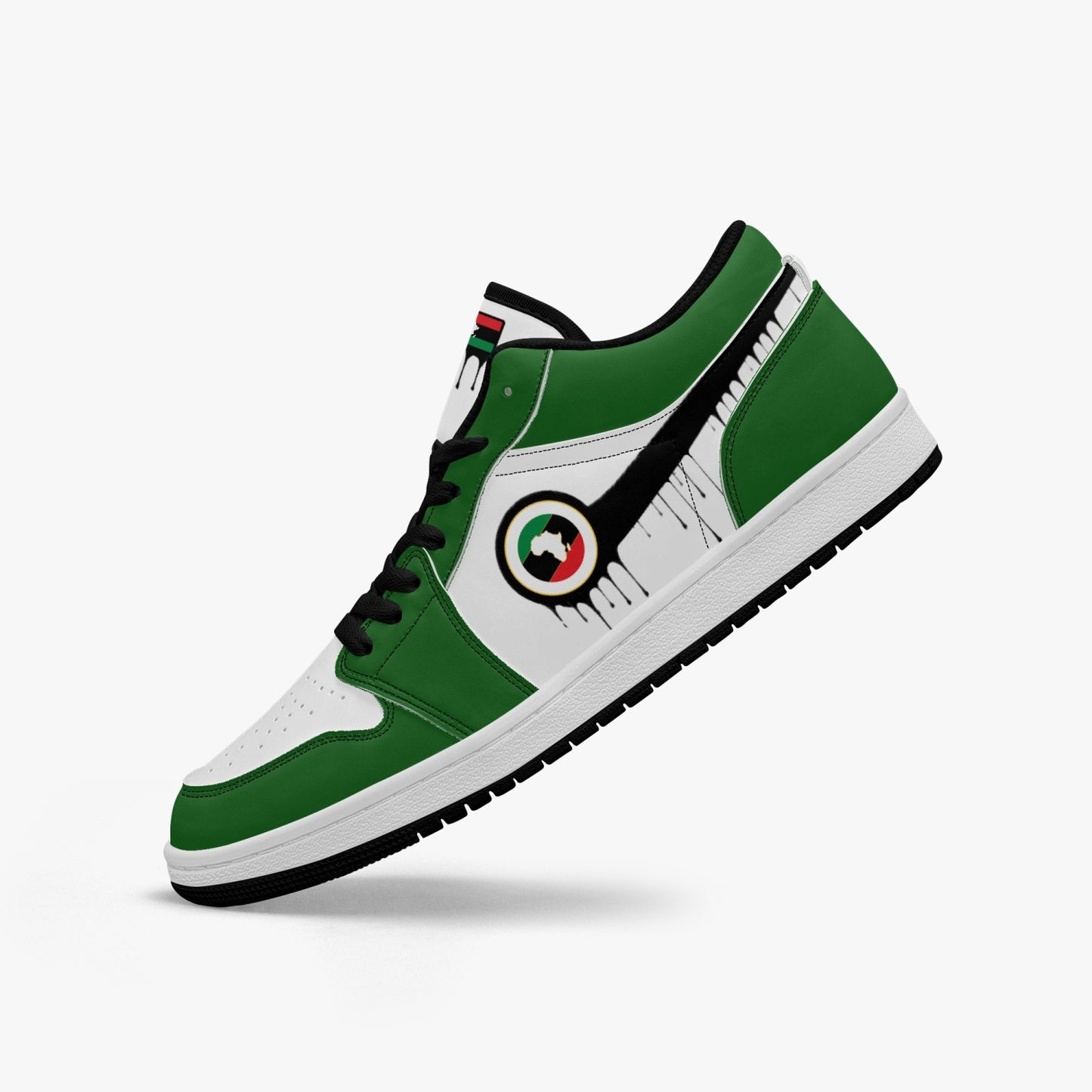 Air Africa Black Drip / Green & White Low Tops (Black Sole) - Men's & Women's
