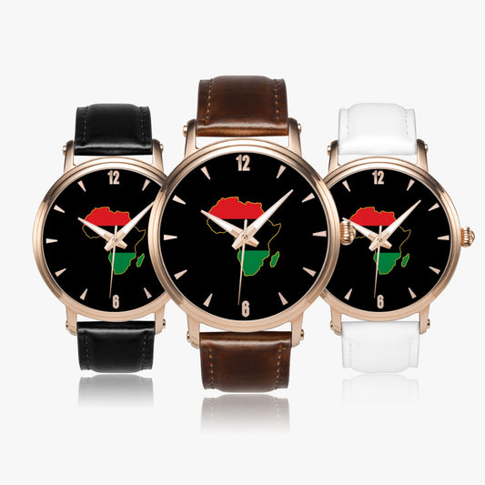 Africa Pride Premium Leather Men's Watch - Silver / Rose Gold / Black