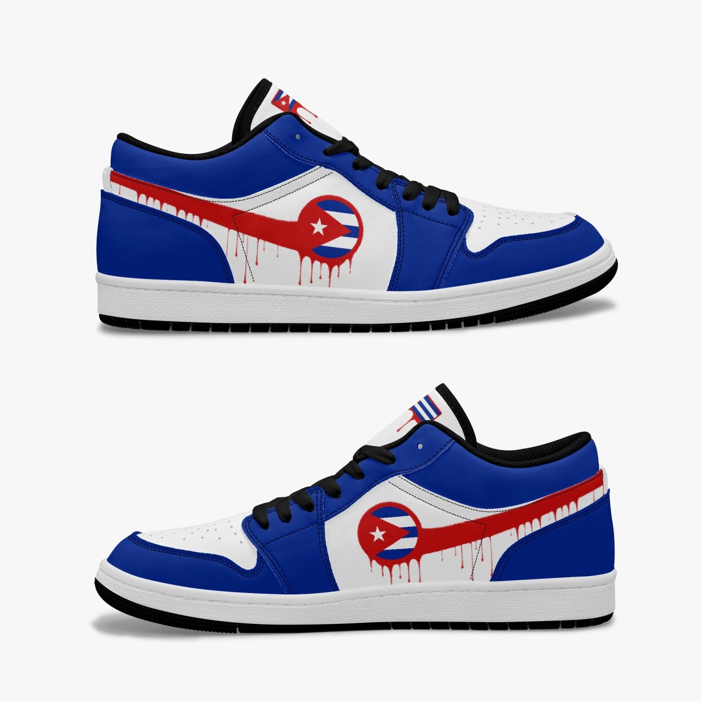 Air Cuba Red Drip / Blue & White Low Tops (Black Sole) - Men's & Women's