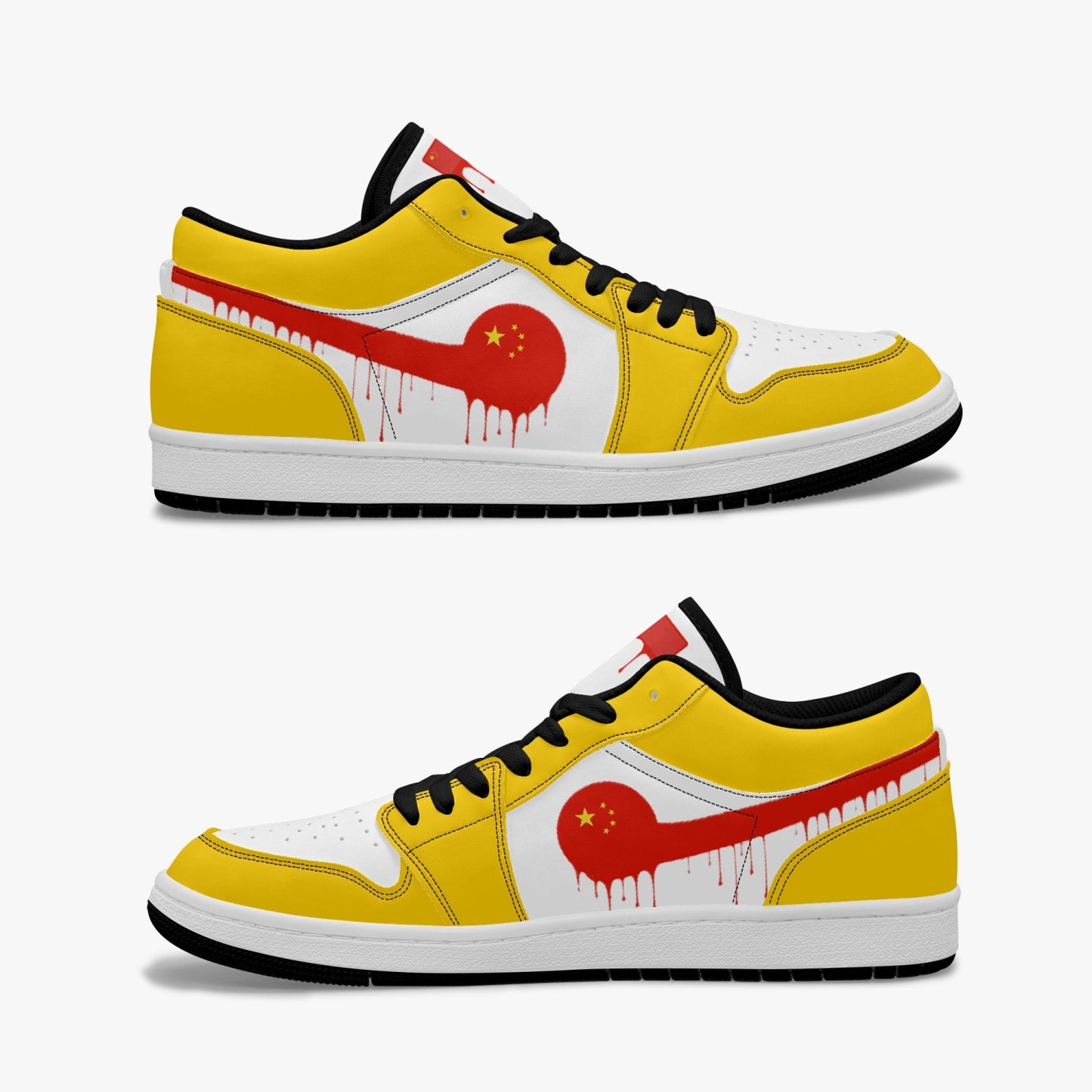 Air China Red Drip / Yellow & White Low Tops (Black Sole) - Men's & Women's