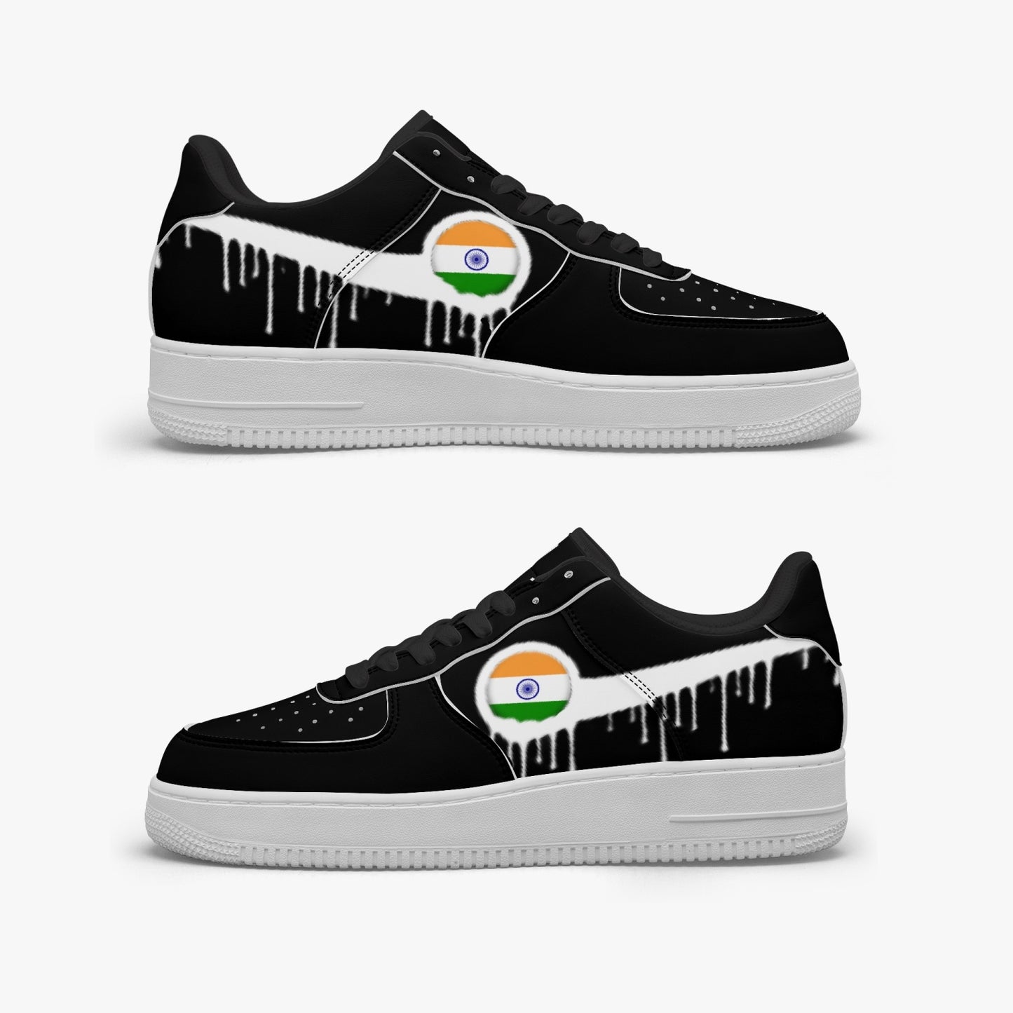 India Blurred White Drip R-Force 1 Low Tops (Black) - Men's & Women's