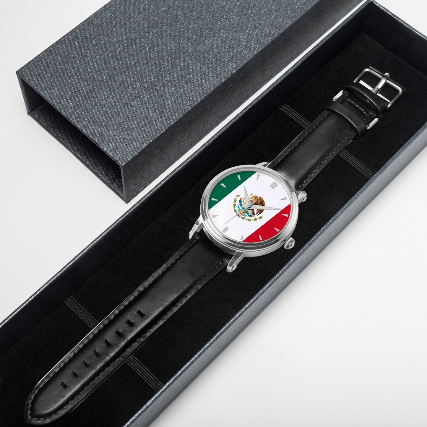 Mexico Pride Premium Leather Men's Watch - Silver / Rose Gold / Black