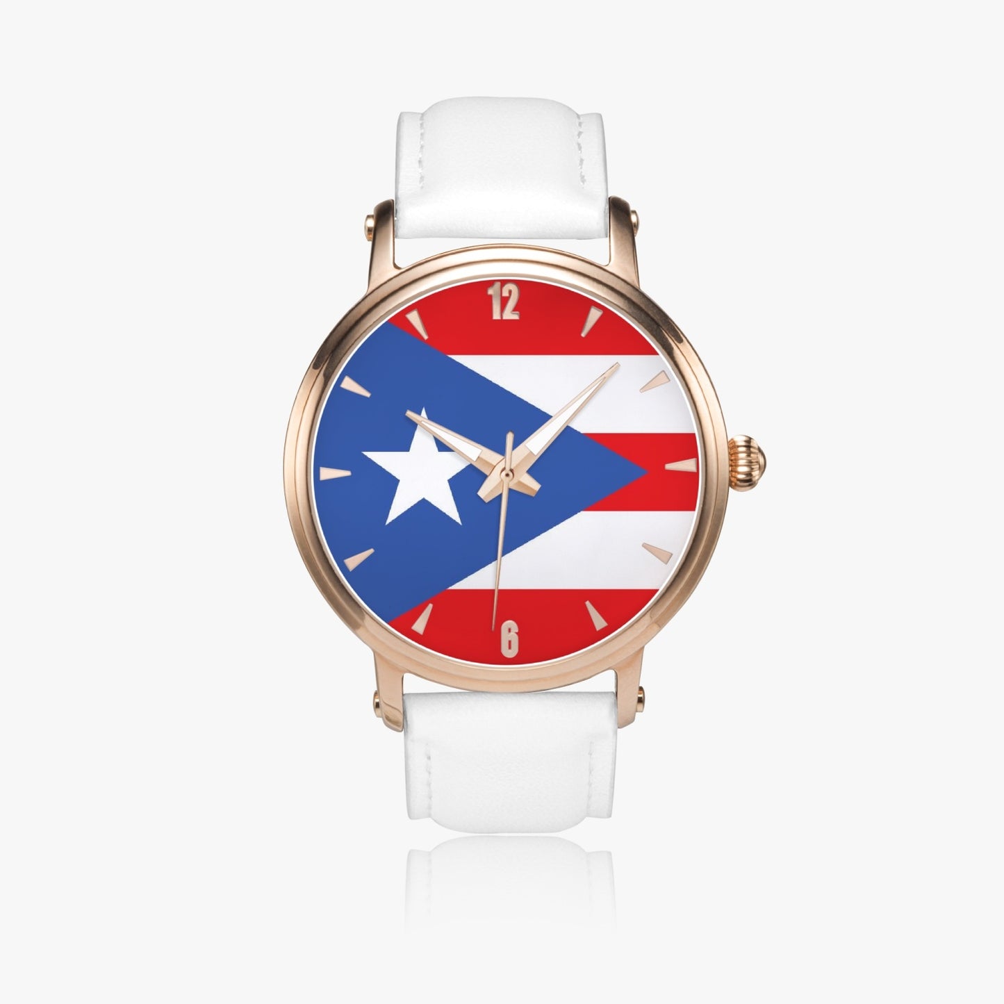Puerto Rico Pride Premium Leather Men's Watch - Silver / Rose Gold / Black