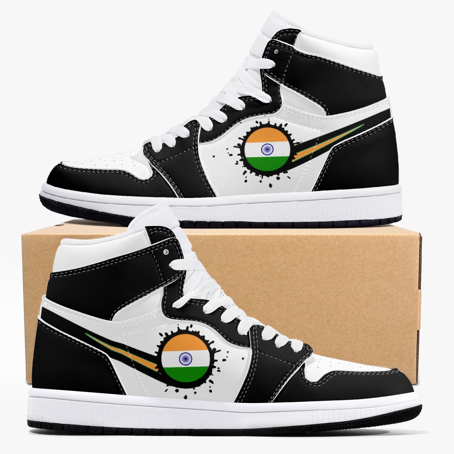 Air India Splattered Icon Black/White High Tops (Black Sole) - Men's & Women's