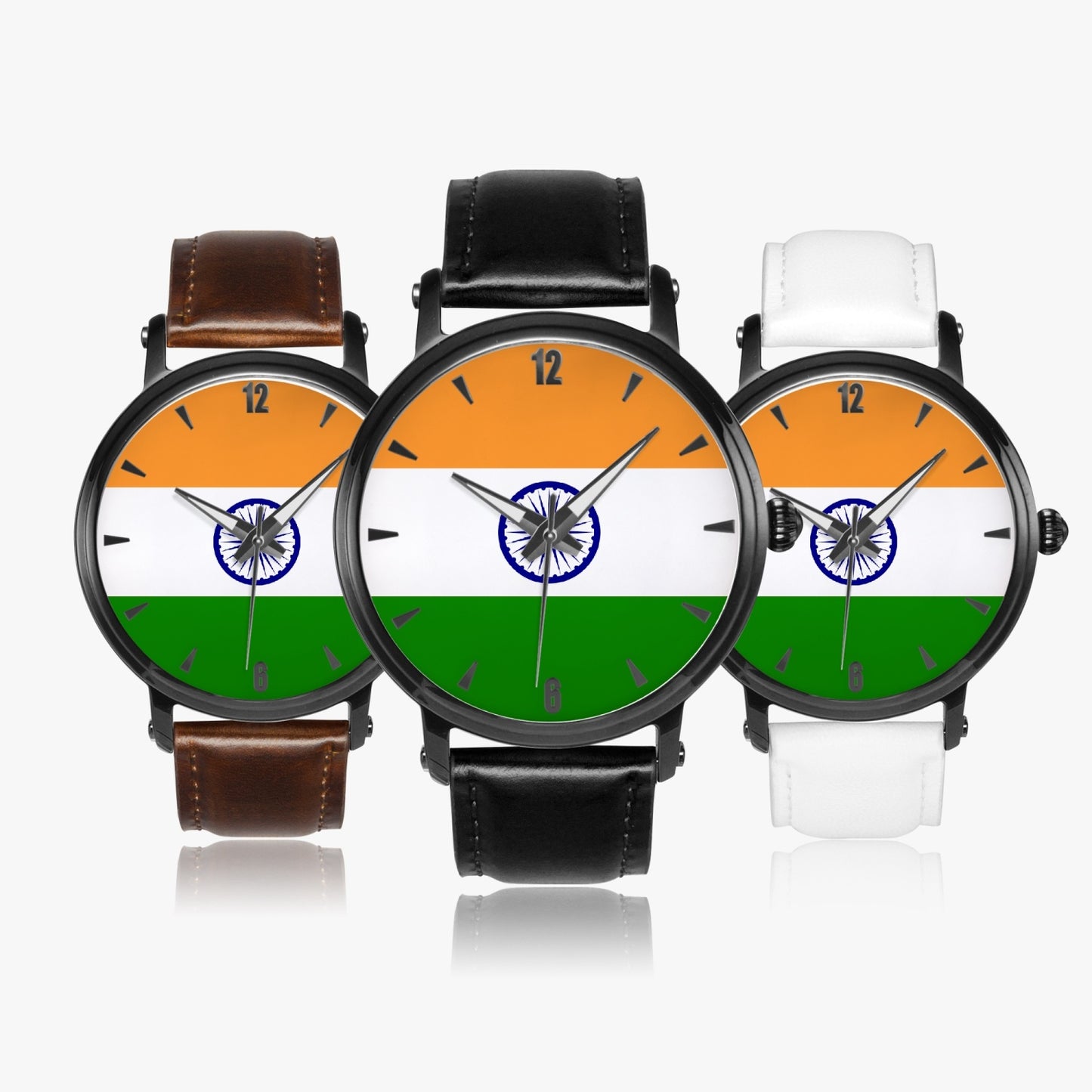 India Pride Premium Leather Men's Watch - Silver / Rose Gold / Black