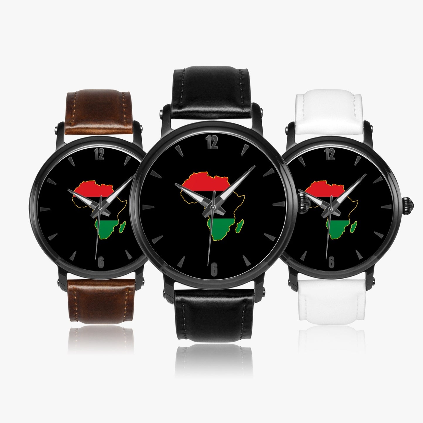 Africa Pride Premium Leather Men's Watch - Silver / Rose Gold / Black