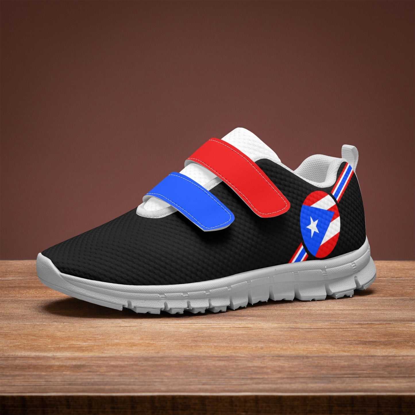 Puerto Rico Pride Kid's Lightweight Velcro Mesh Sneaker - Black