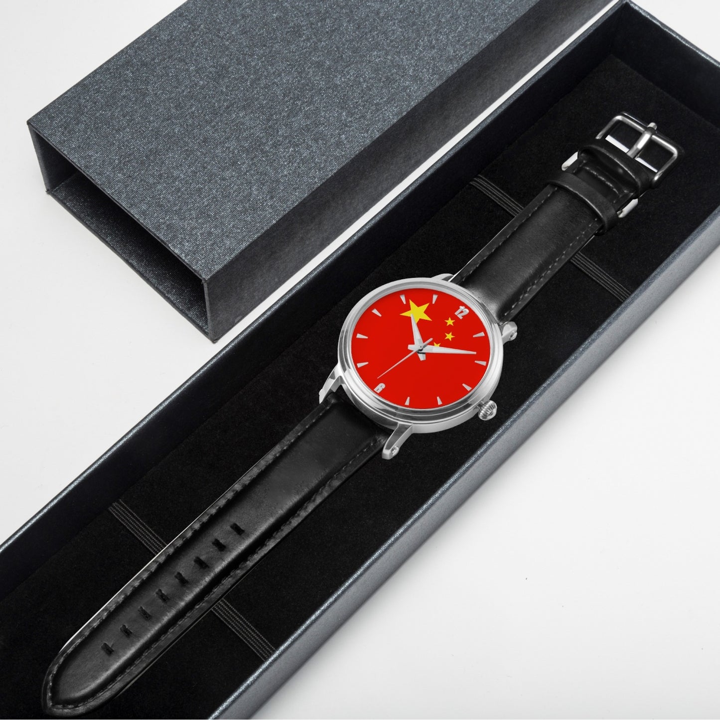 China Pride Premium Leather Men's Watch - Silver / Rose Gold / Black