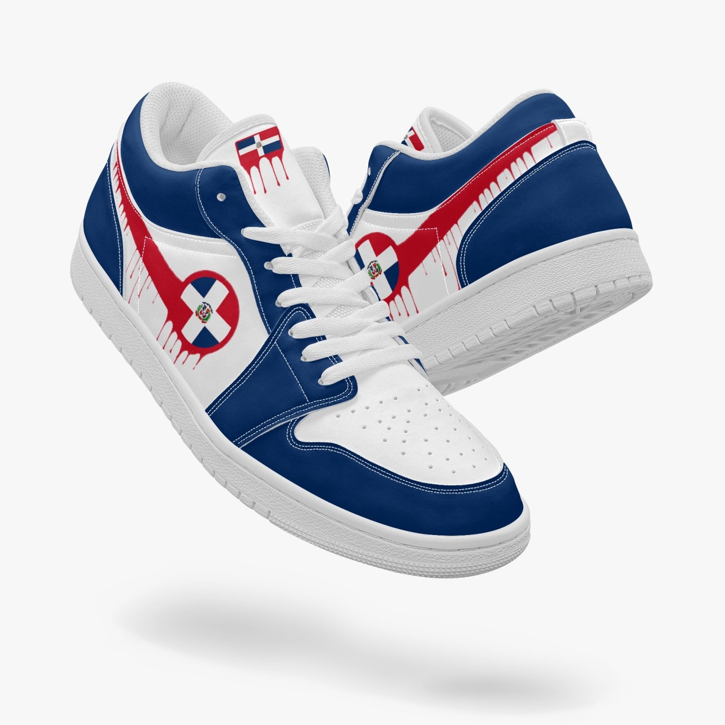 Air Dominican Red Drip / Blue & White Low Tops (White Sole) - Men's & Women's