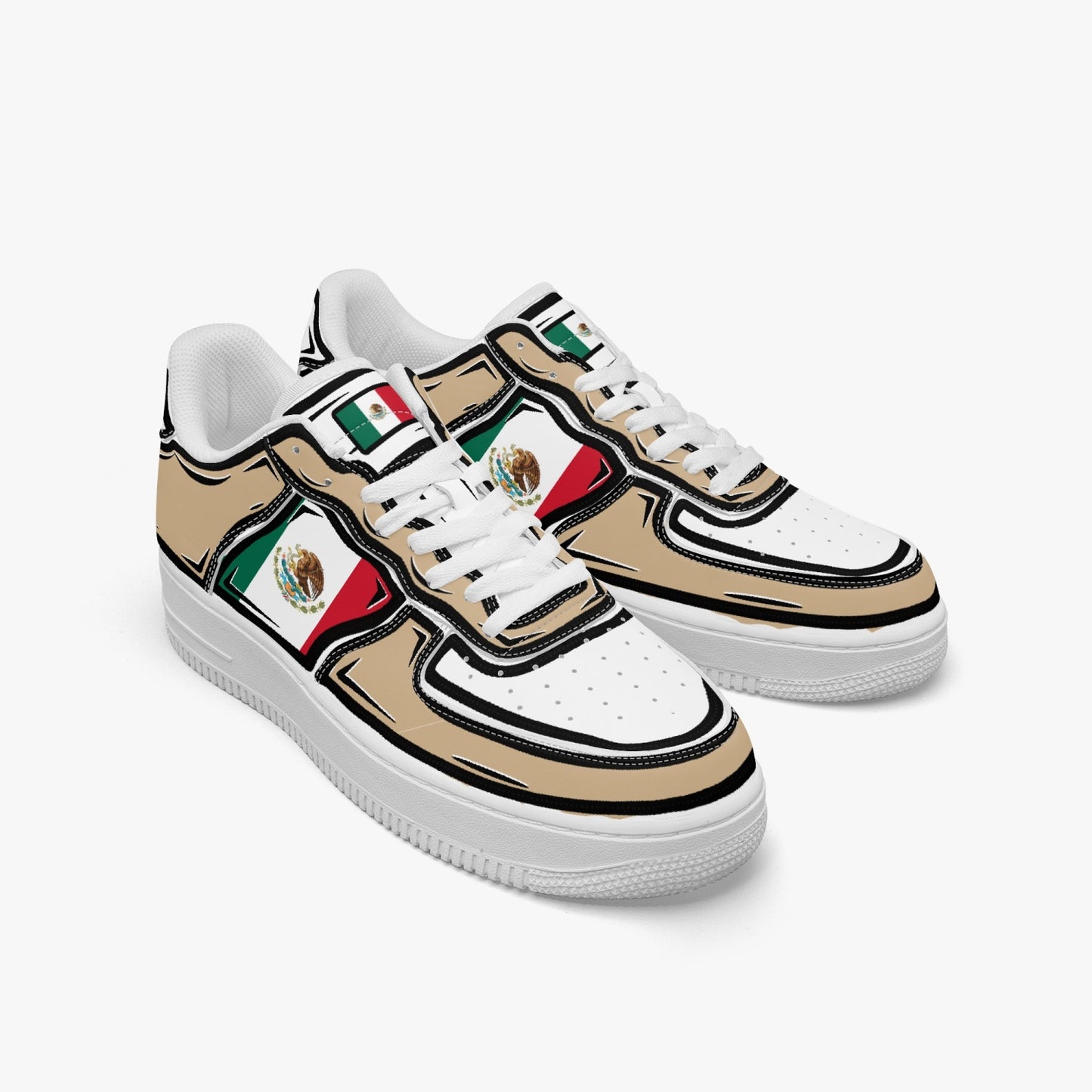 Mexico Cartoon Force 1 Low Tops (Tan) - Men's & Women's