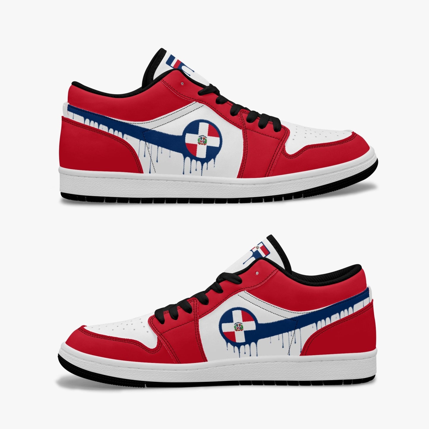 Air Dominican Blue Drip / Red & White Low Tops (Black Sole) - Men's & Women's