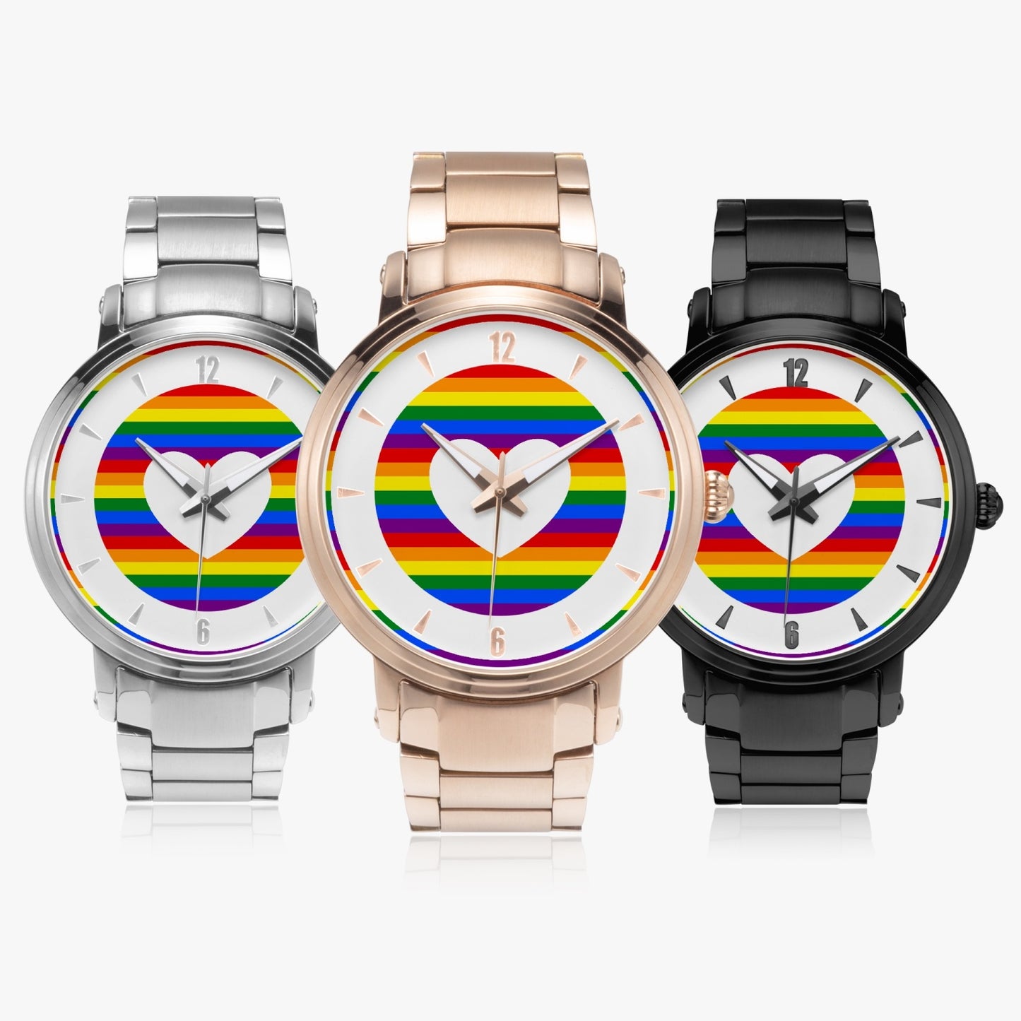 Rainbow Pride Stainless Steel Luxury Men's Watch - Silver / Rose Gold / Black