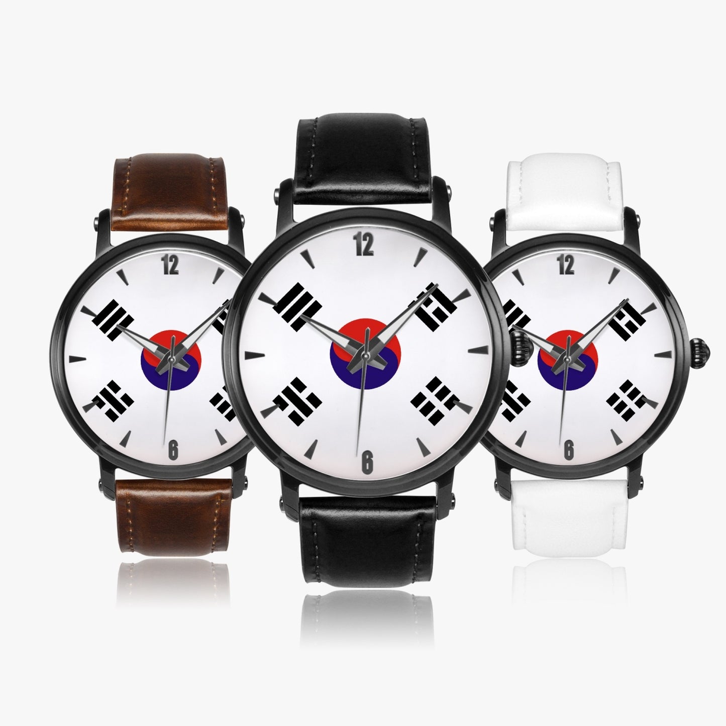 South Korea Pride Premium Leather Men's Watch - Silver / Rose Gold / Black