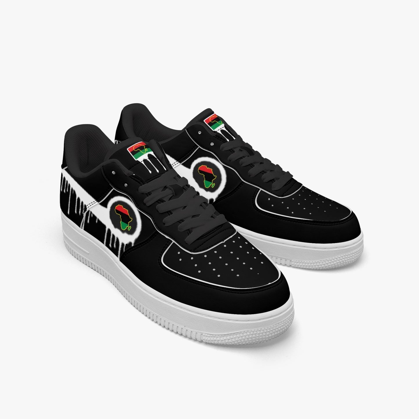 Africa Blurred White Drip R-Force 1 Low Tops (Black) - Men's & Women's