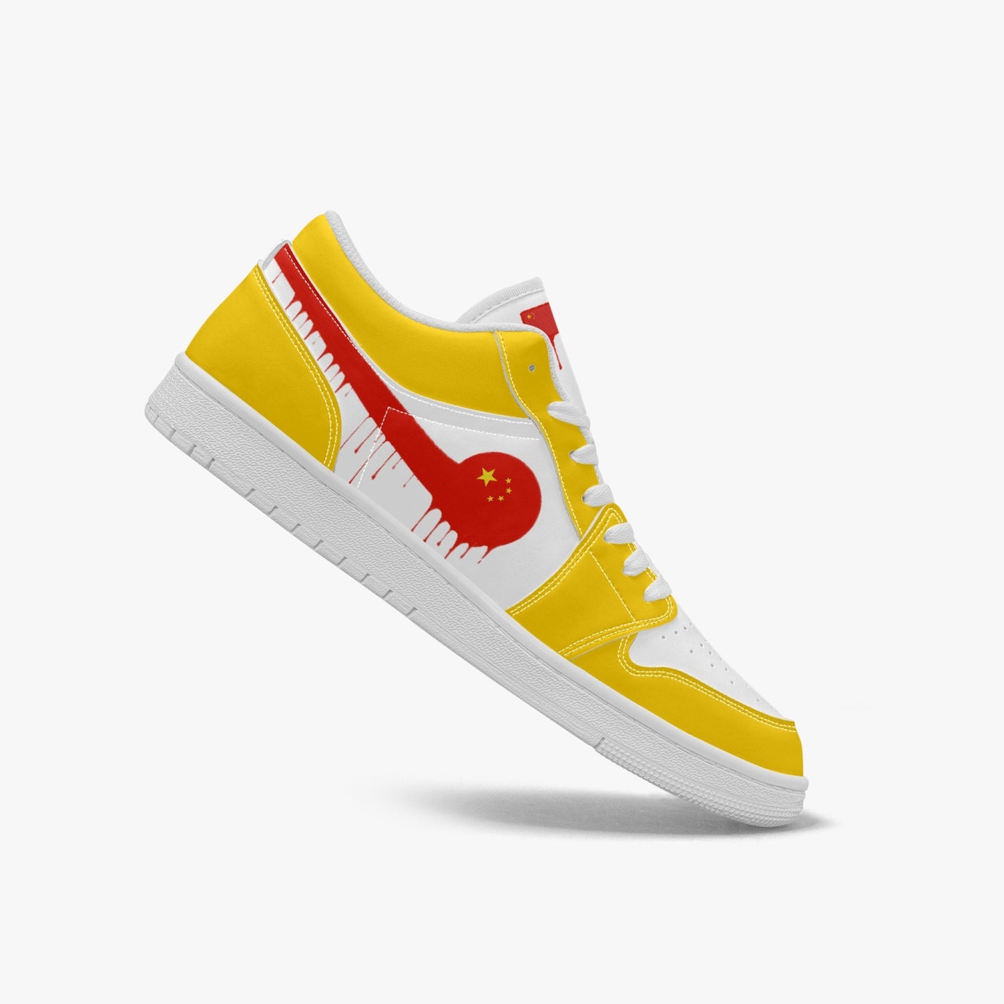 Air China Red Drip / Yellow & White Low Tops (White Sole) - Men's & Women's