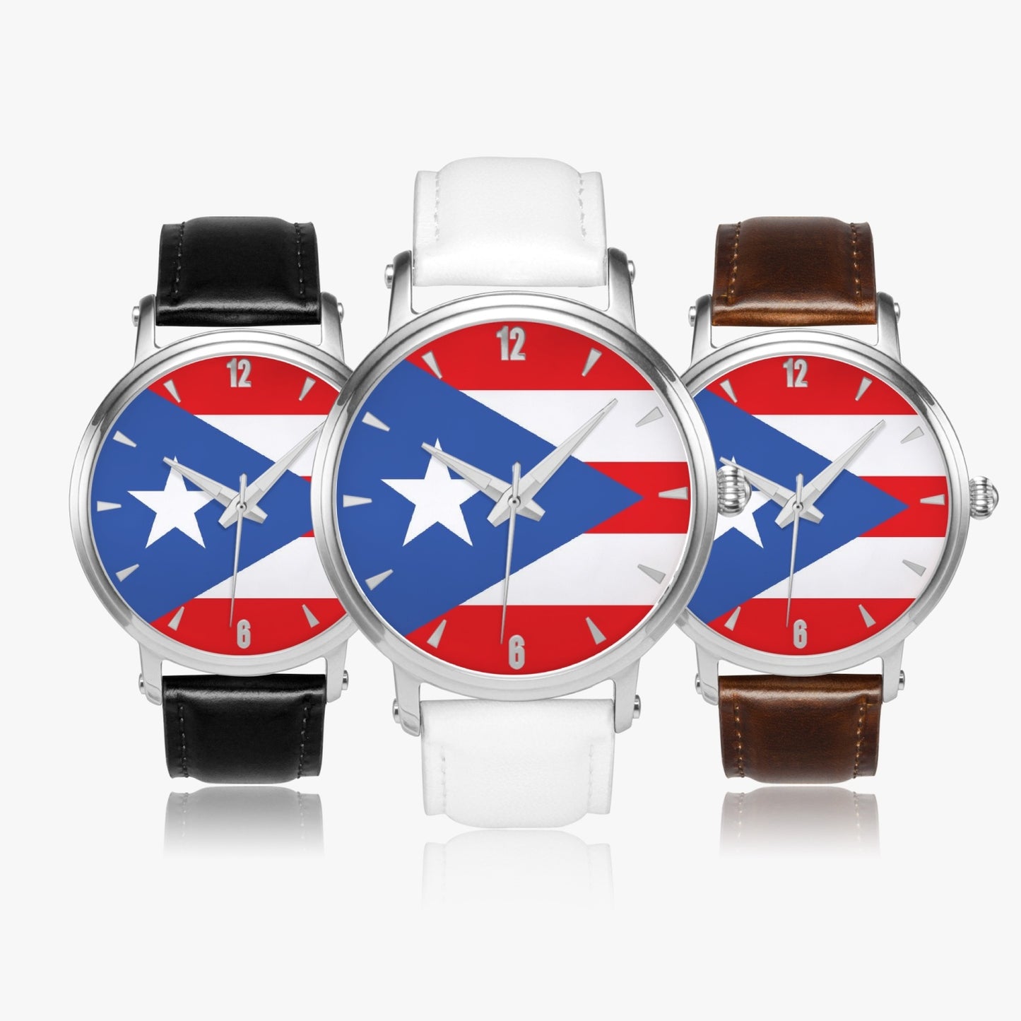 Puerto Rico Pride Premium Leather Men's Watch - Silver / Rose Gold / Black