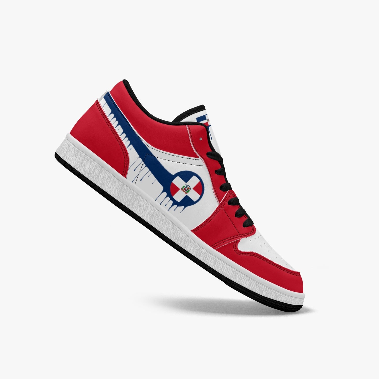 Air Dominican Blue Drip / Red & White Low Tops (Black Sole) - Men's & Women's