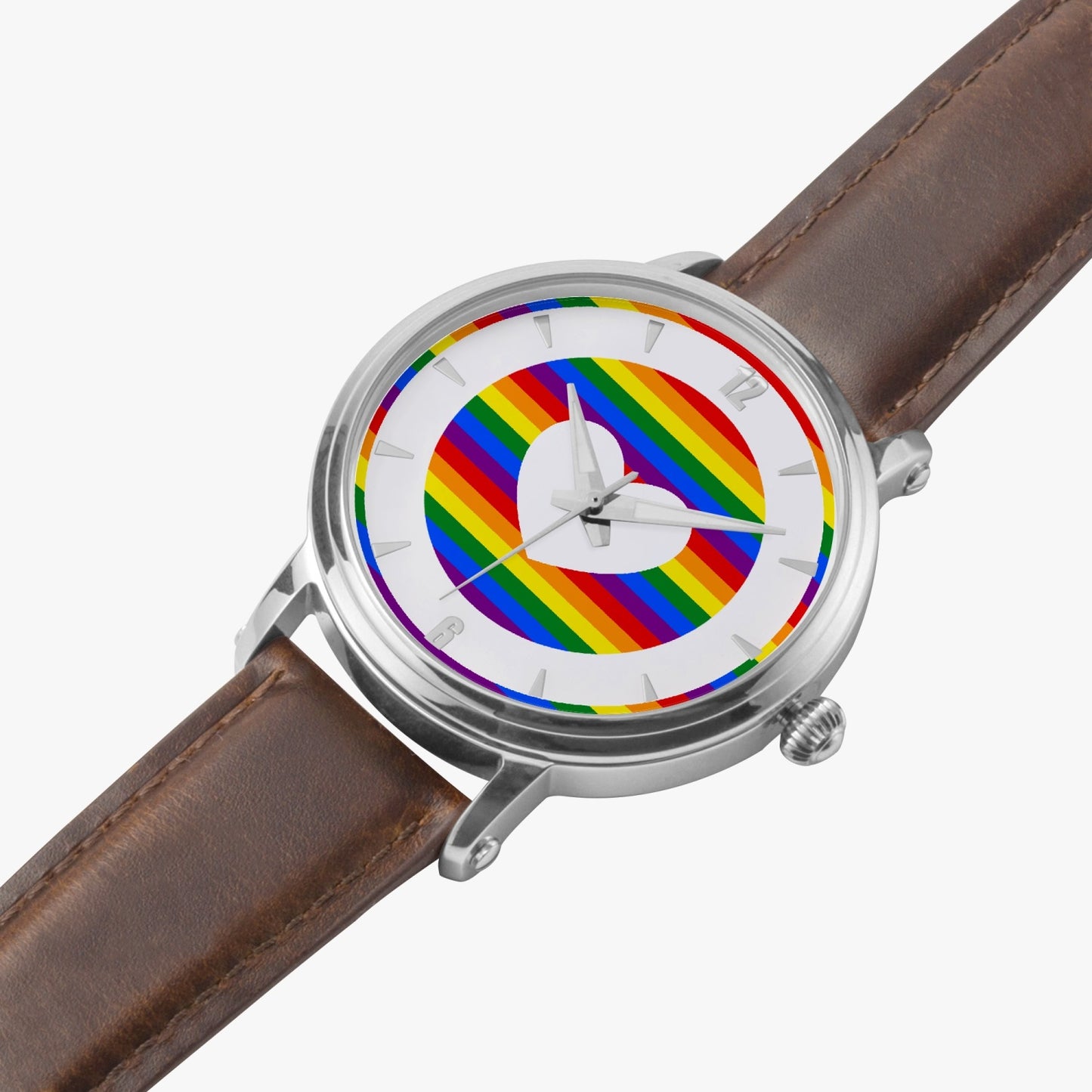 Rainbow Pride Premium Leather Men's Watch - Silver / Rose Gold / Black