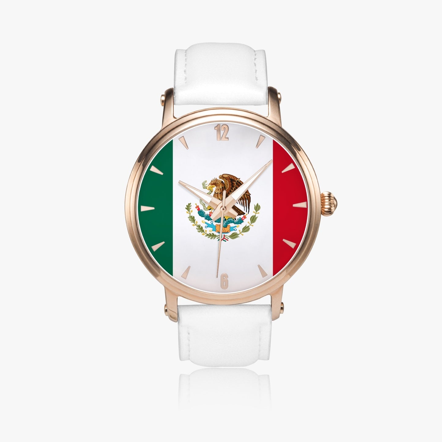 Mexico Pride Premium Leather Men's Watch - Silver / Rose Gold / Black