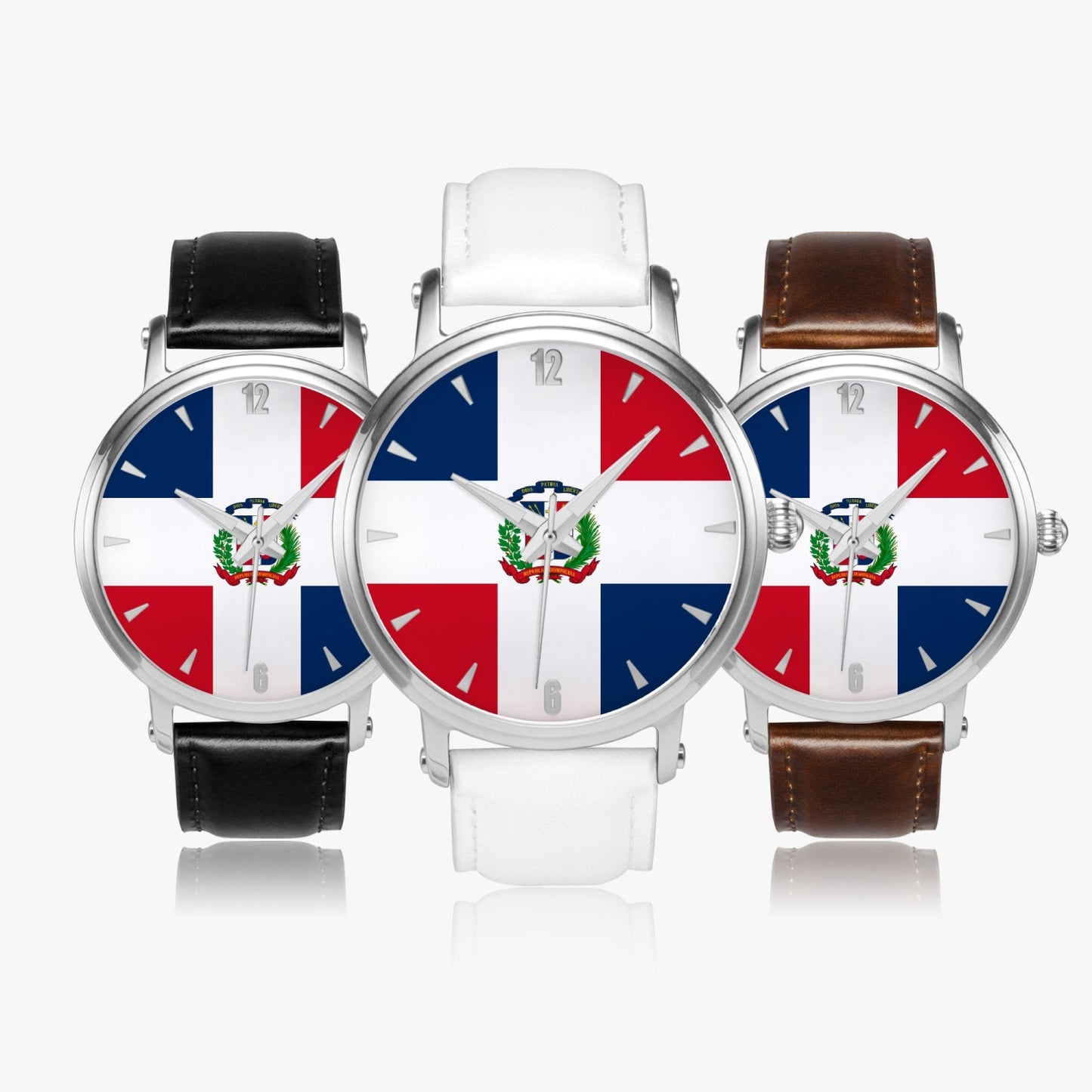 Dominican Pride Premium Leather Men's Watch - Silver / Rose Gold / Black
