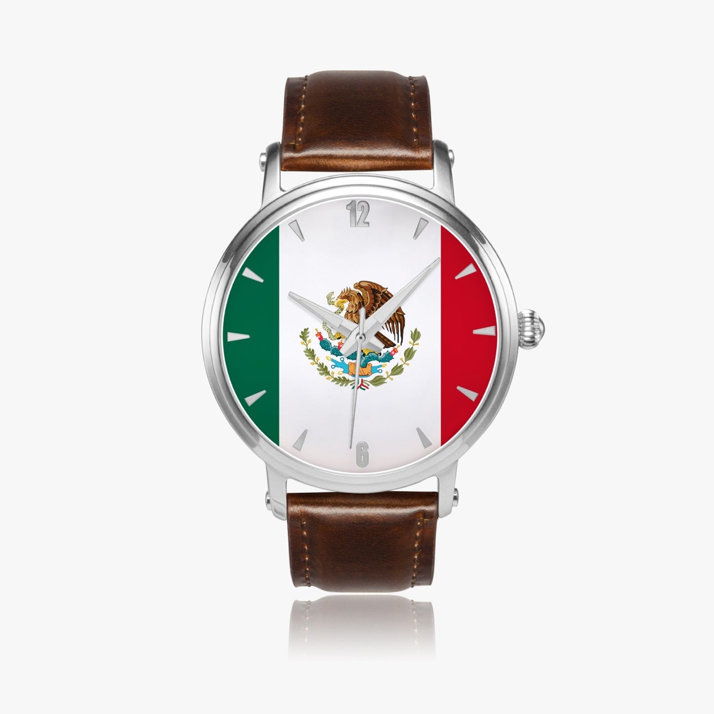 Mexico Pride Premium Leather Men's Watch - Silver / Rose Gold / Black