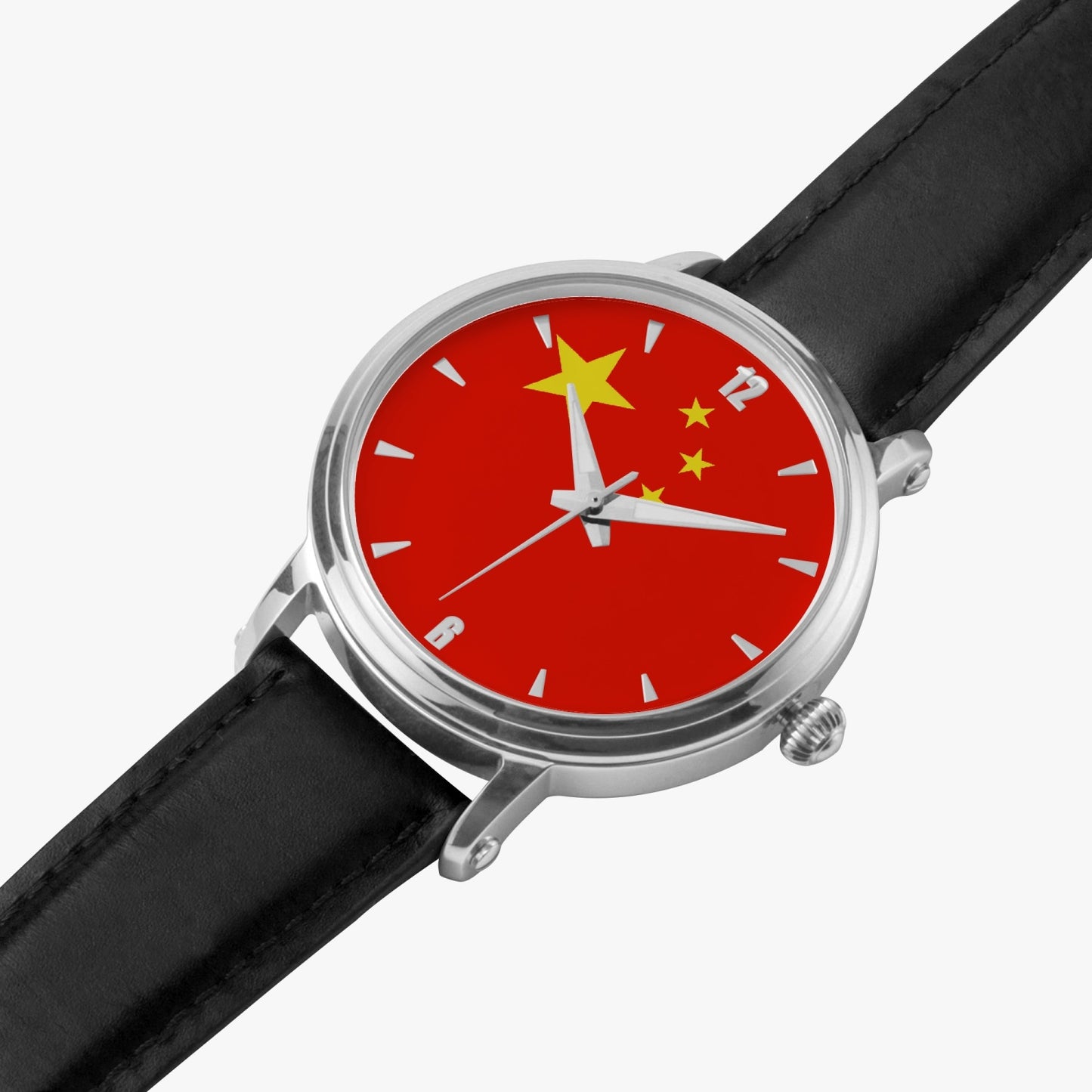 China Pride Premium Leather Men's Watch - Silver / Rose Gold / Black
