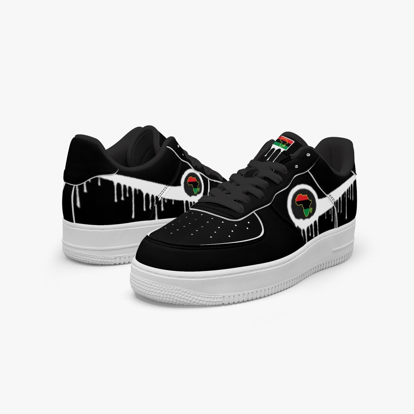 Africa Blurred White Drip R-Force 1 Low Tops (Black) - Men's & Women's