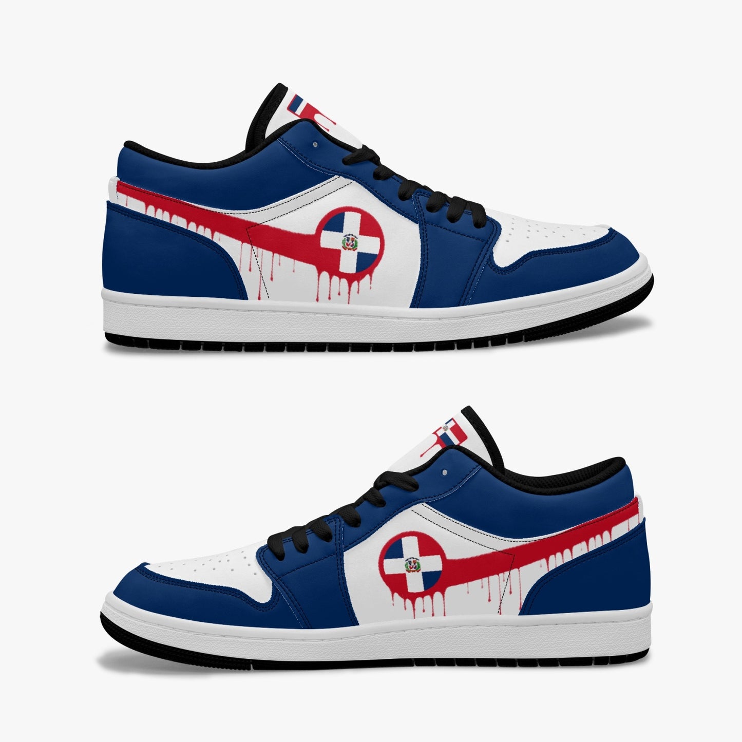 Air Dominican Red Drip / Blue & White Low Tops (Black Sole) - Men's & Women's