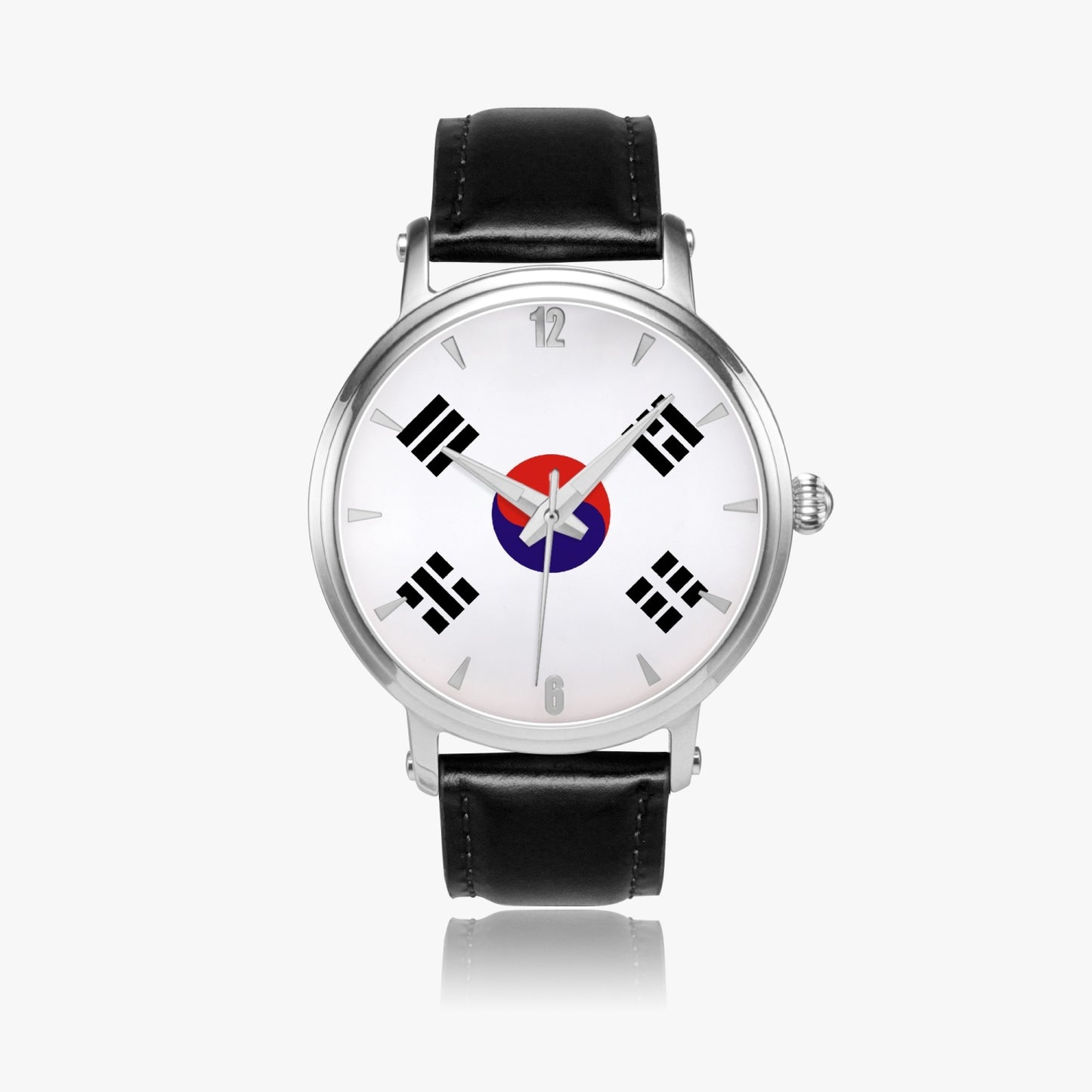 South Korea Pride Premium Leather Men's Watch - Silver / Rose Gold / Black