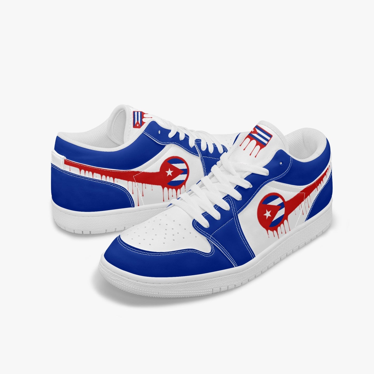Air Cuba Red Drip / Blue & White Low Tops (White Sole) - Men's & Women's