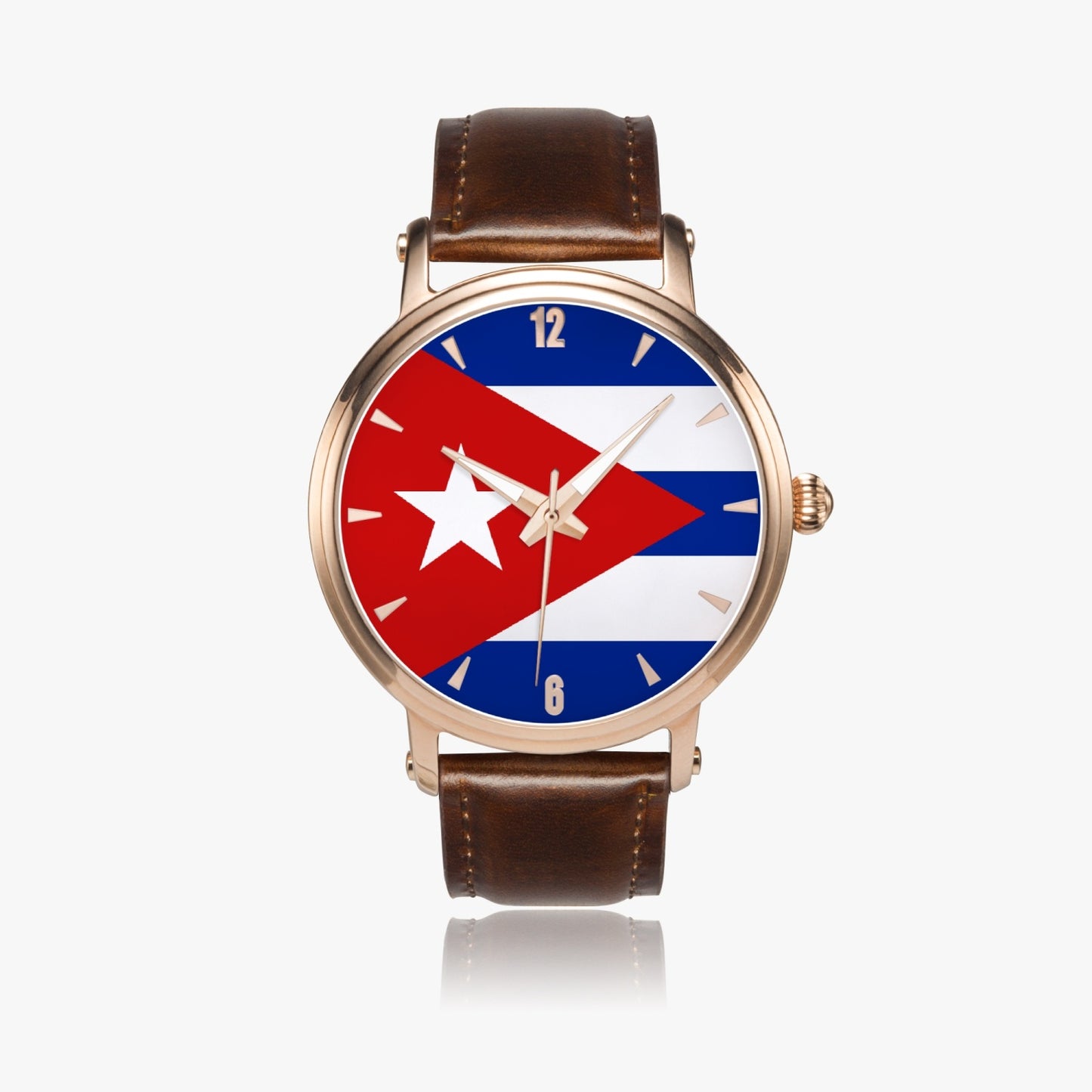Cuba Pride Premium Leather Men's Watch - Silver / Rose Gold / Black