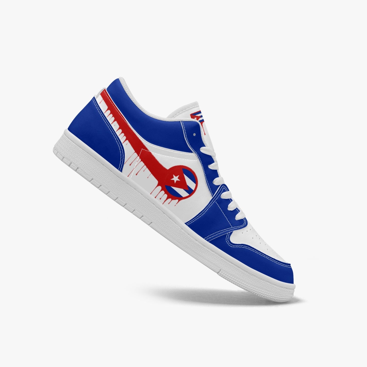Air Cuba Red Drip / Blue & White Low Tops (White Sole) - Men's & Women's