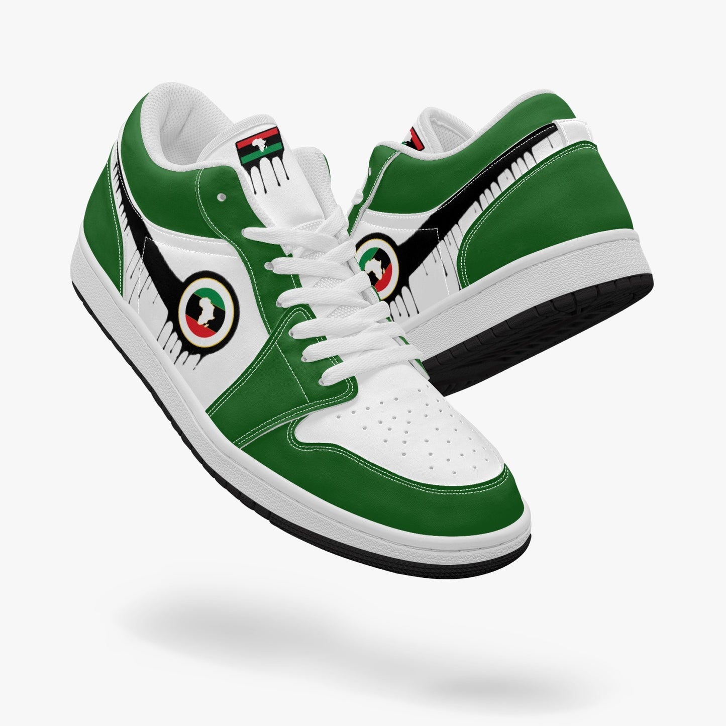 Air Africa Black Drip / Green & White Low Tops (Black Sole) - Men's & Women's