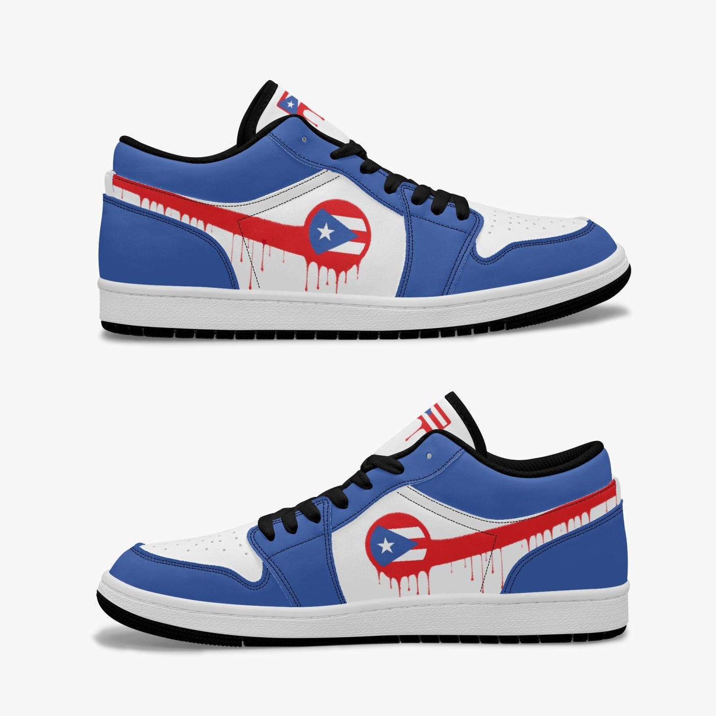 Air Puerto Rico Red Drip / Blue & White Low Tops (Black Sole) - Men's & Women's