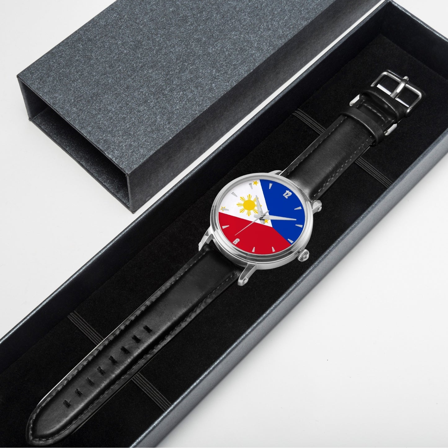 Philippines Pride Premium Leather Men's Watch - Silver / Rose Gold / Black
