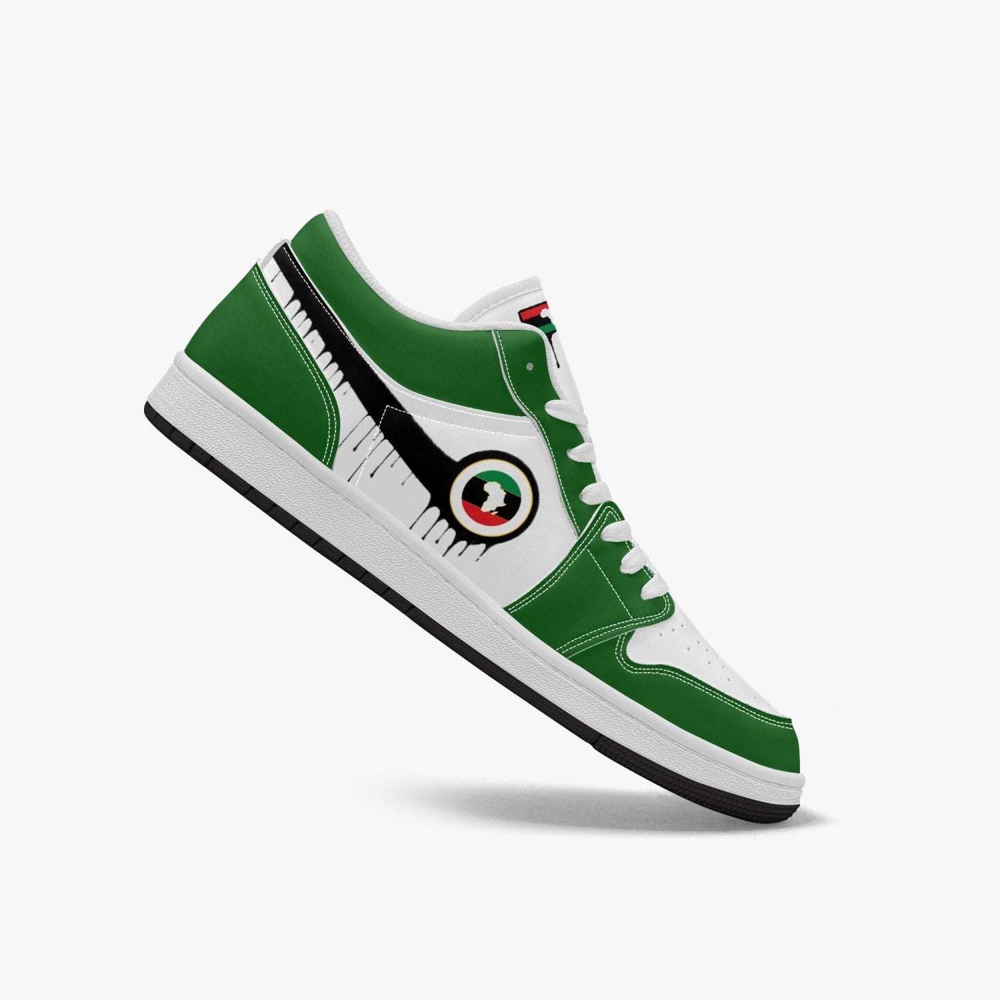 Air Africa Black Drip / Green & White Low Tops (Black Sole) - Men's & Women's